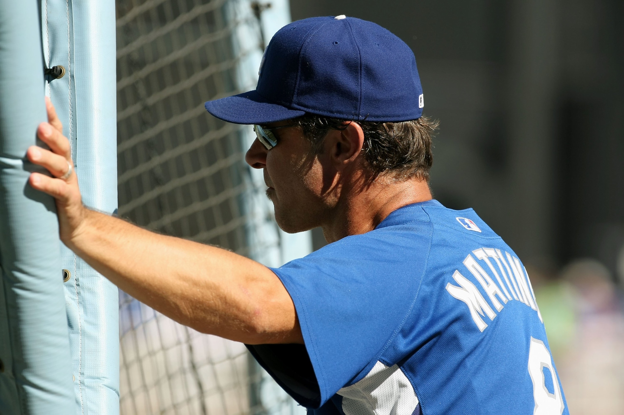 LOS ANGELES, CA - OCTOBER 16: Batting Coach Don Mattingly of the Los Angeles Dodgers looks on during batting practice prior to the start of Game Two of the NLCS against the Philadelphia Phillies during the 2009 MLB Playoffs at Dodger Stadium on October 1 LOS ANGELES, CA - OCTOBER 16: Batting Coach Don Mattingly of the Los Angeles Dodgers looks on during batting practice prior to the start of Game Two of the NLCS against the Philadelphia Phillies during the 2009 MLB Playoffs at Dodger Stadium on October 1