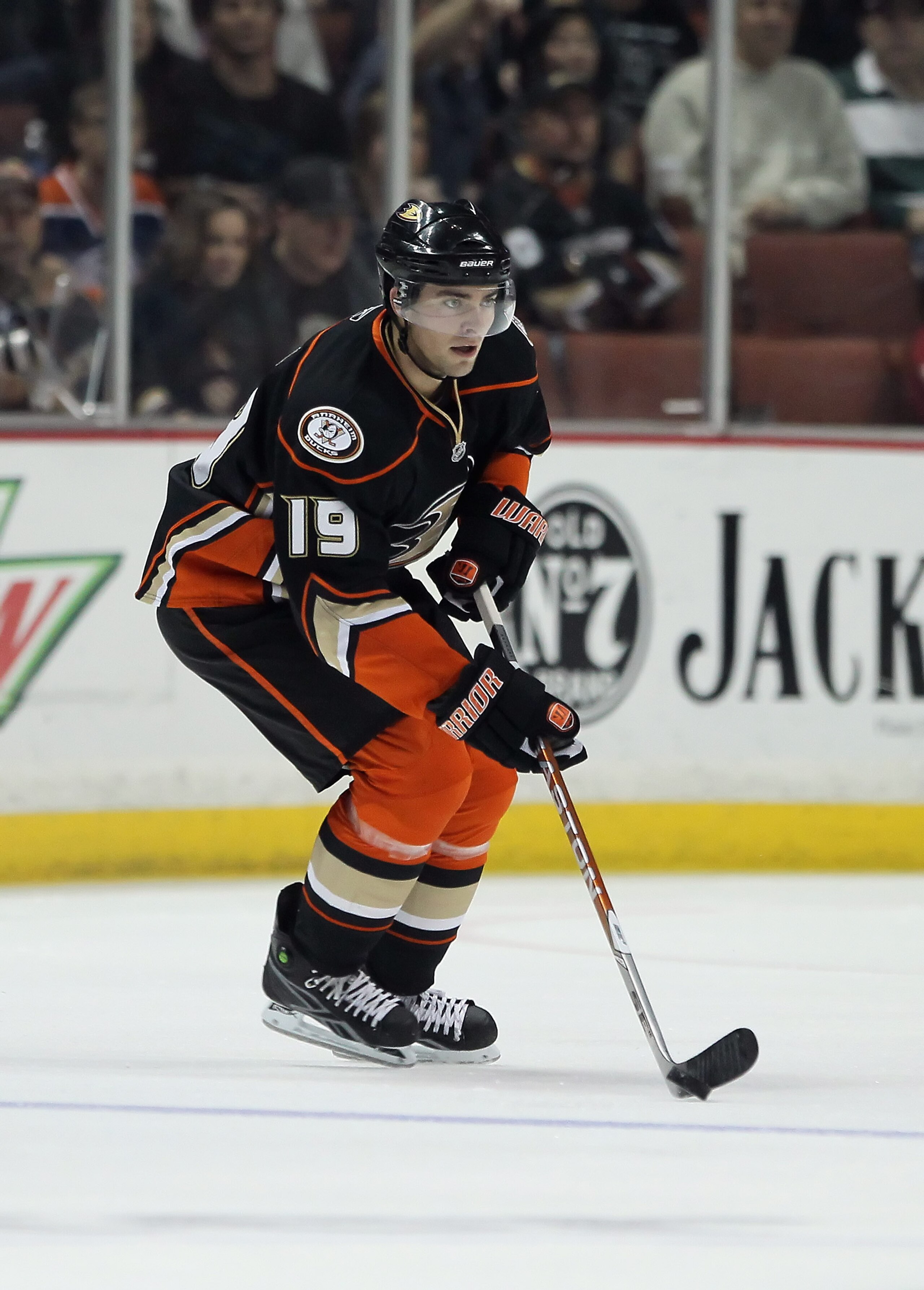 ANAHEIM, CA - JANUARY 16:  Joffrey Lupul #19 of the Anaheim Ducks skates against the Edmonton Oilers at the Honda Center on January 16, 2011 in Anaheim, California.  (Photo by Jeff Gross/Getty Images)