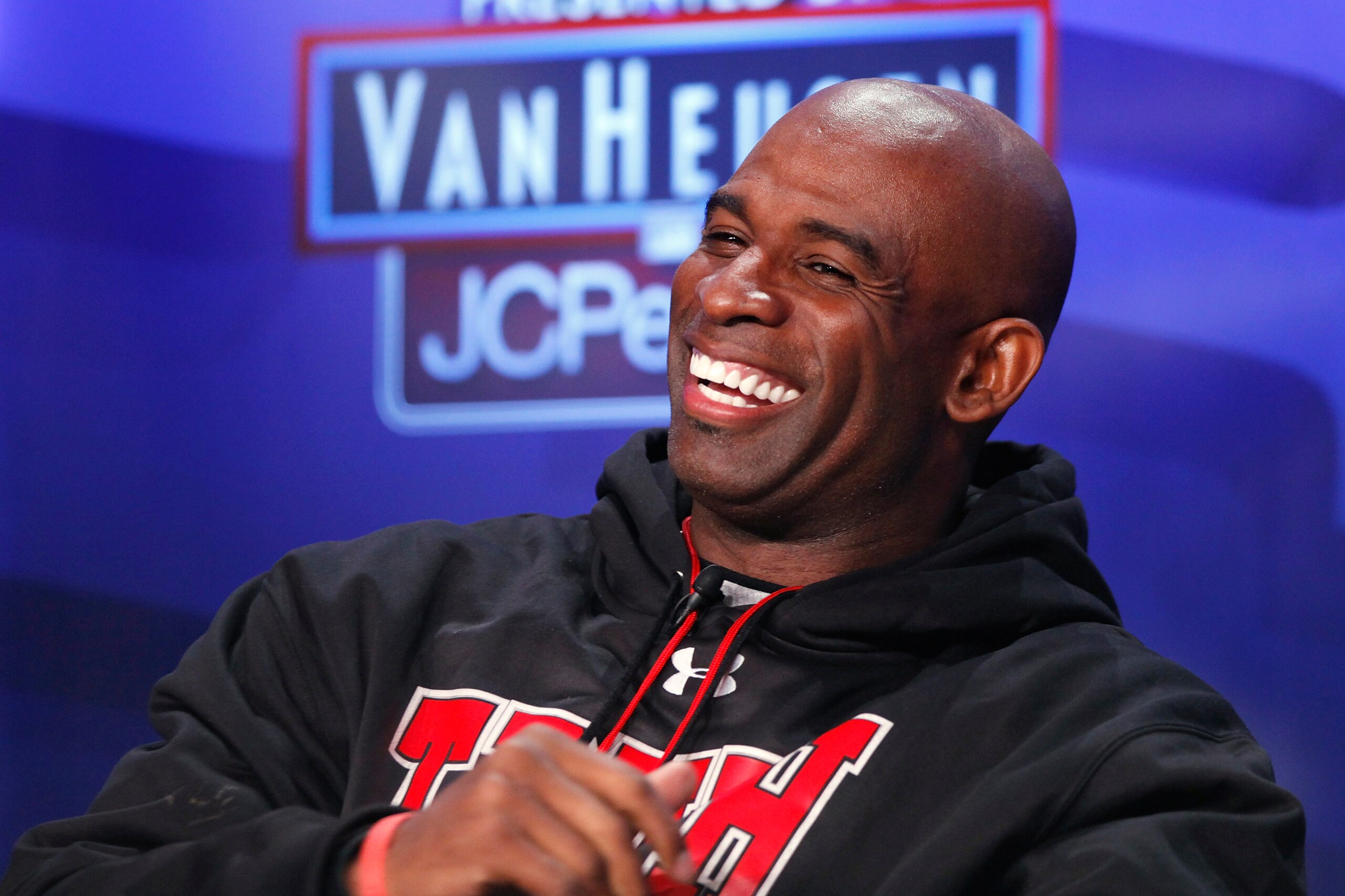 DALLAS, TX - FEBRUARY 5: Deion Sanders looks on after being inducted into the 2011 Pro Football Hall of Fame class during an announcement at the Super Bowl XLV media center on February 5, 2011 in Dallas, Texas. (Photo by Joe Robbins/Getty Images)