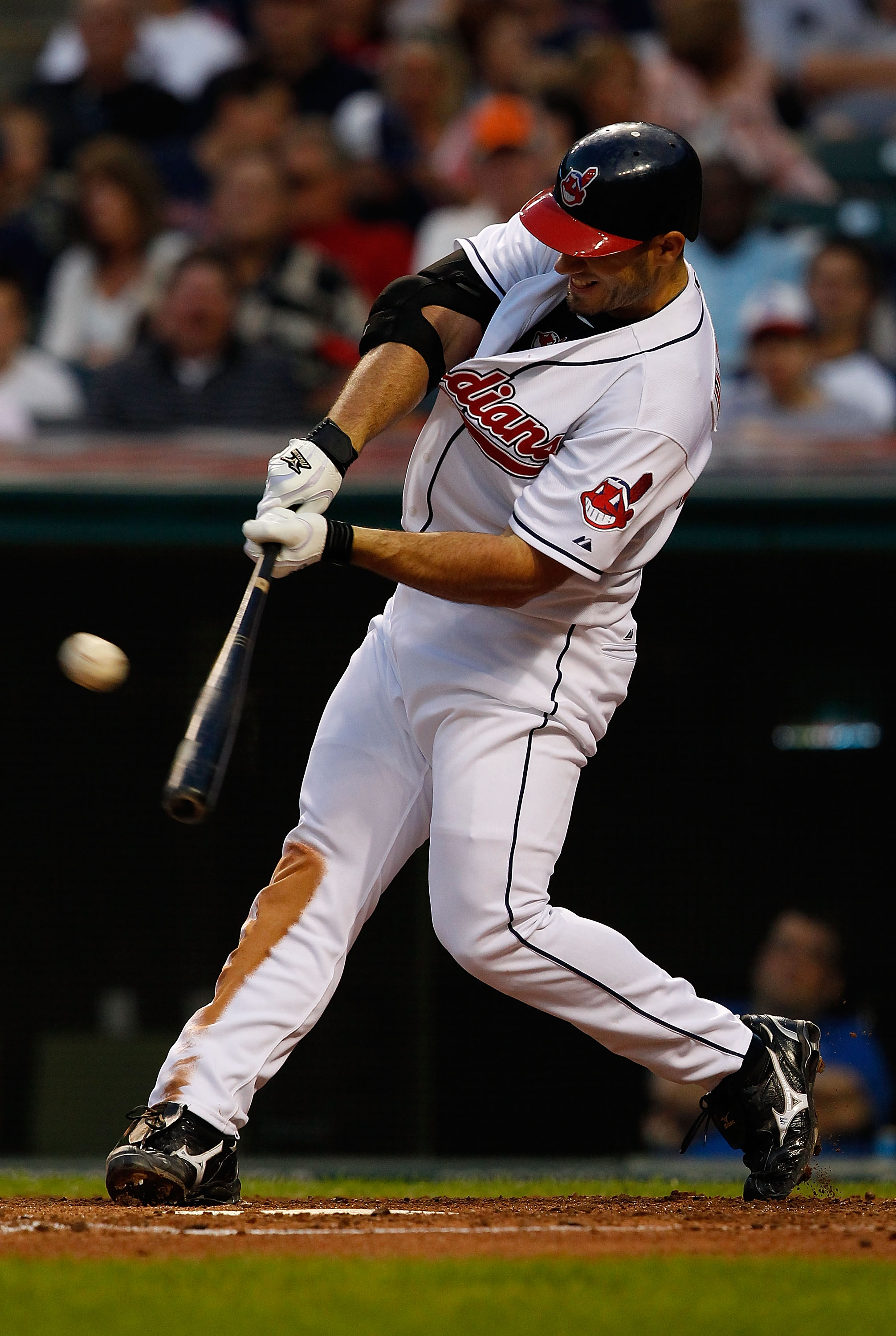 CLEVELAND - JUNE 11:  Travis Hafner #48 of the Cleveland Indians hits a solo home run against the Washington Nationals during the game on June 11, 2010 at Progressive Field in Cleveland, Ohio.  (Photo by Jared Wickerham/Getty Images)
