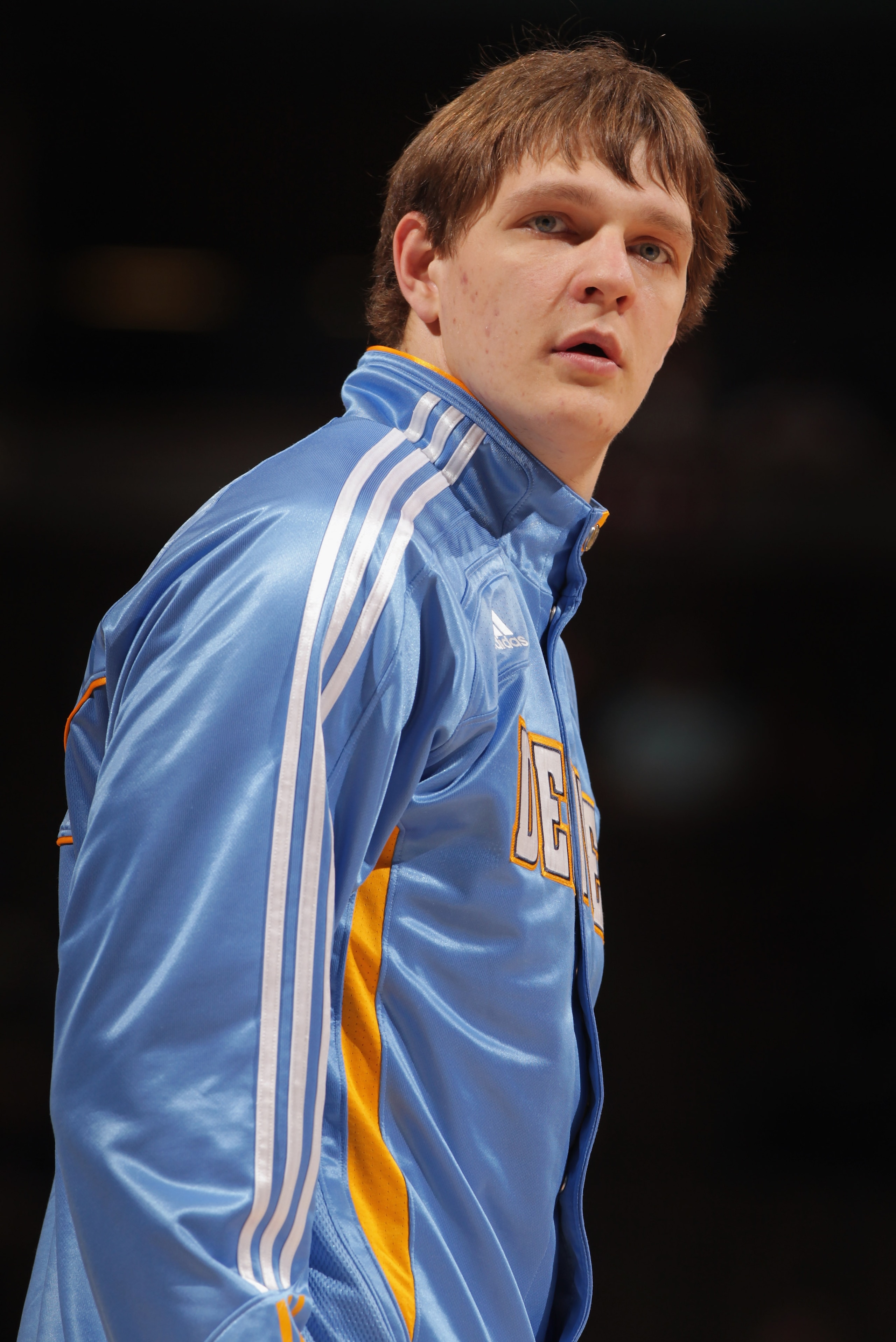 DENVER, CO - FEBRUARY 28: Timofey Mozgov #25 of the Denver Nuggets warms up prior to facing the Atlanta Hawks during NBA action at the Pepsi Center on February 28, 2011 in Denver, Colorado. The Nuggets deafeated the Hawks 100-90. NOTE TO USER: User expre DENVER, CO - FEBRUARY 28: Timofey Mozgov #25 of the Denver Nuggets warms up prior to facing the Atlanta Hawks during NBA action at the Pepsi Center on February 28, 2011 in Denver, Colorado. The Nuggets deafeated the Hawks 100-90. NOTE TO USER: User expre