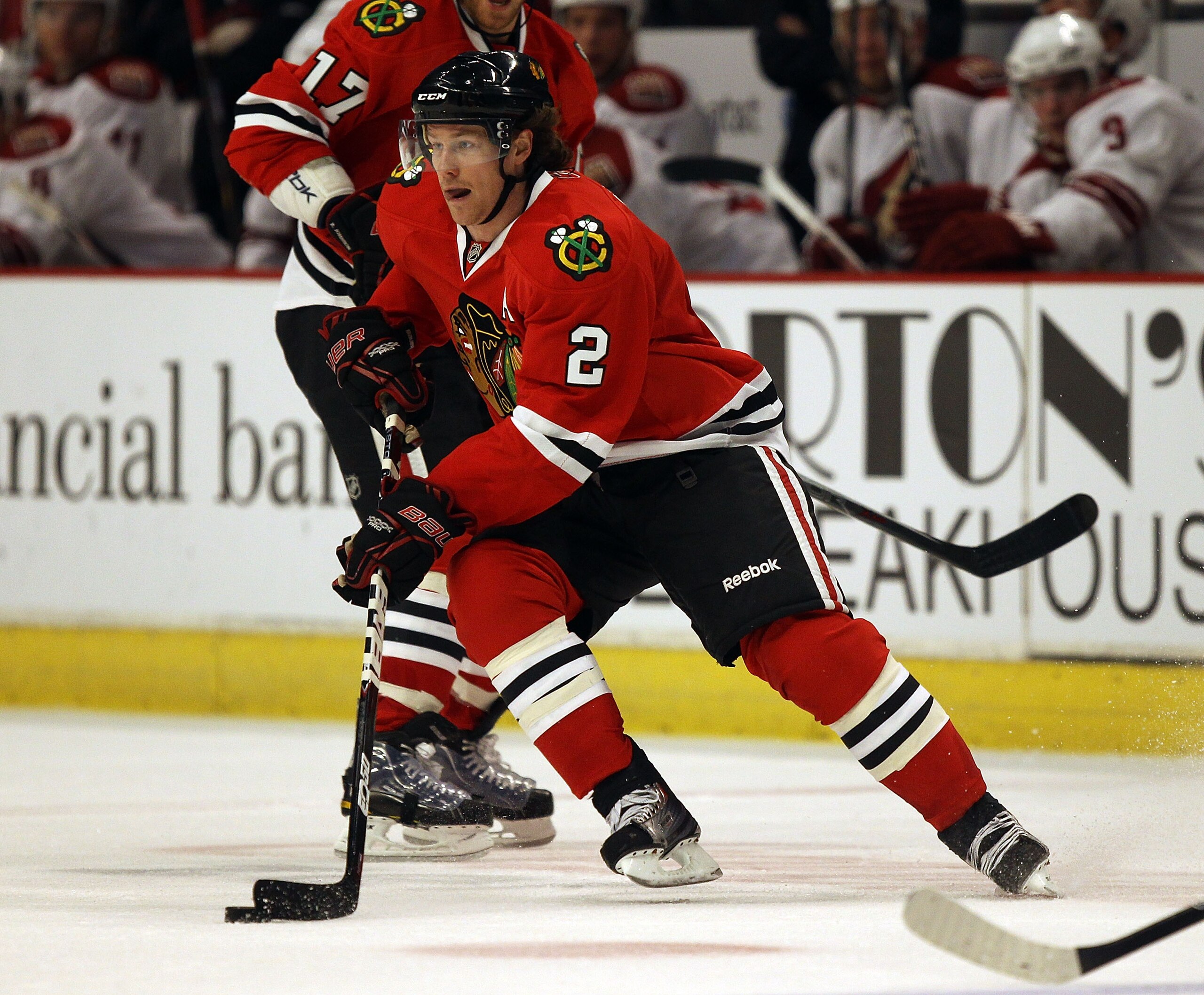 CHICAGO, IL - FEBRUARY 27: Duncan Keith #2 of the Chicago Blackhawks controls the puck against the Phoenix Coyotes at the United Center on February 27, 2011 in Chicago, Illinois. The Blackhawks defeated the Coyotes 4-3 in a shootout. (Photo by Jonathan Da
