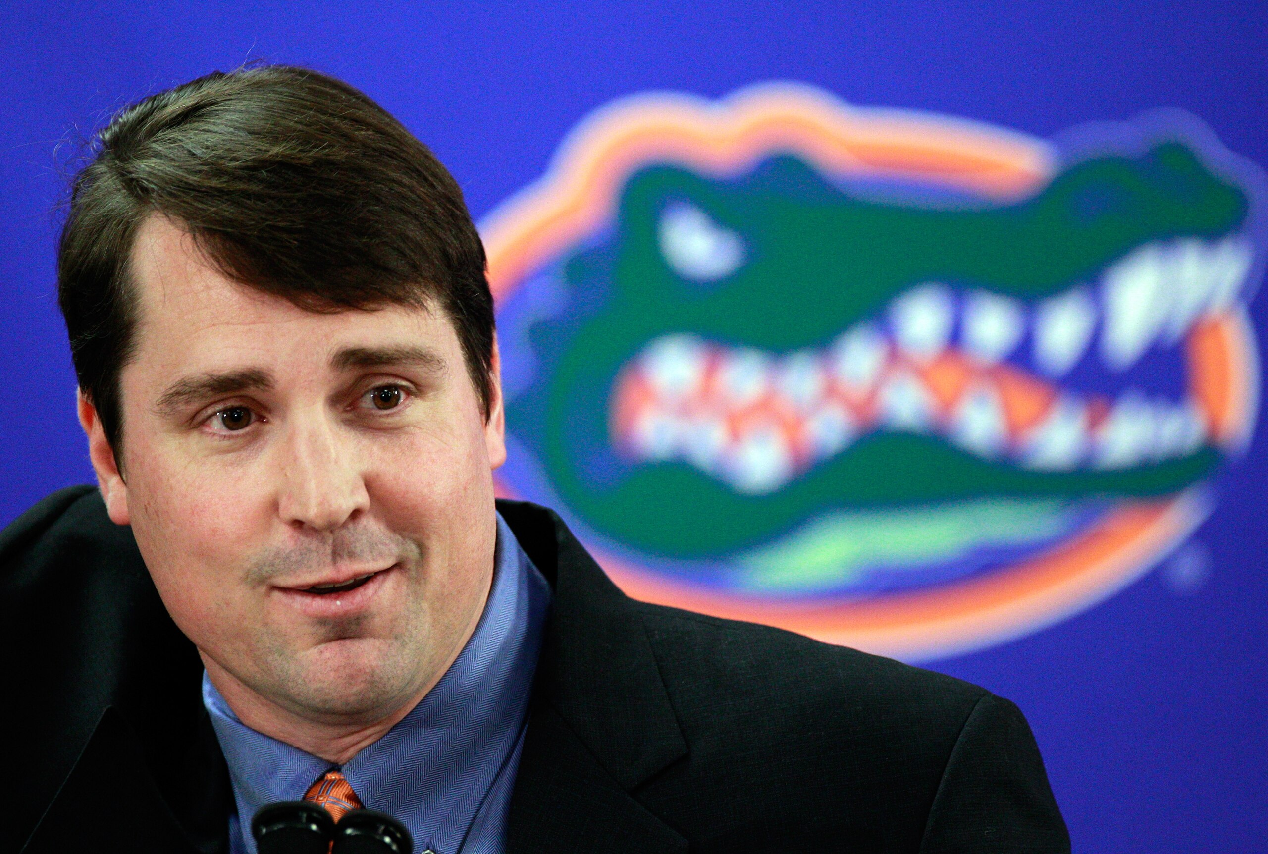 GAINESVILLE, FL - DECEMBER 14:  Former defensive coordinator for the University of Texas, Will Muschamp speaks to the media after being introduced as the head coach of the University of Florida on December 14, 2010 in Gainesville, Florida.  Muschamp is re