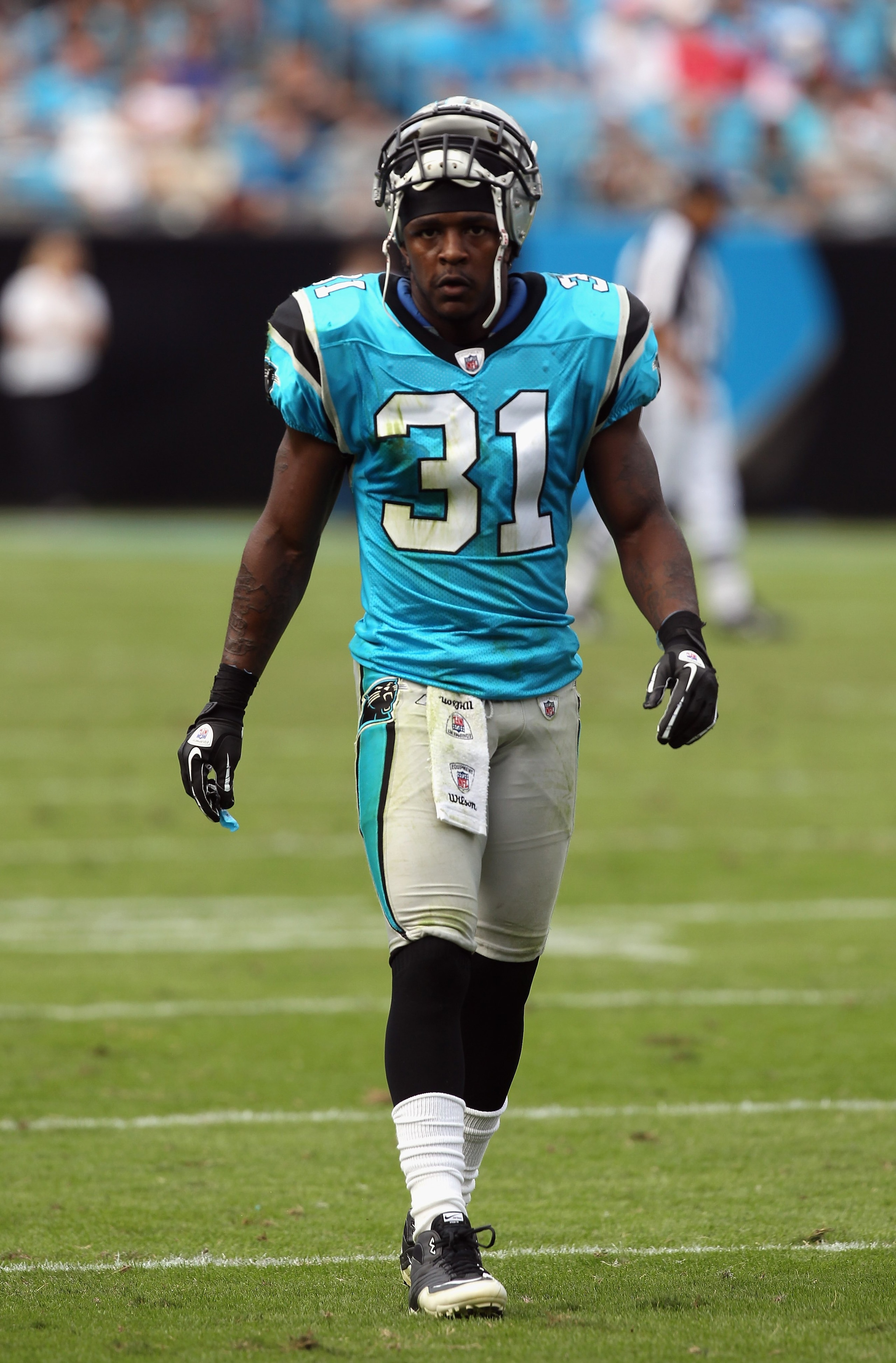 CHARLOTTE, NC - OCTOBER 24:  Richard Marshall #31 of the Carolina Panthers against the San Francisco 49ers during their game at Bank of America Stadium on October 24, 2010 in Charlotte, North Carolina.  (Photo by Streeter Lecka/Getty Images)