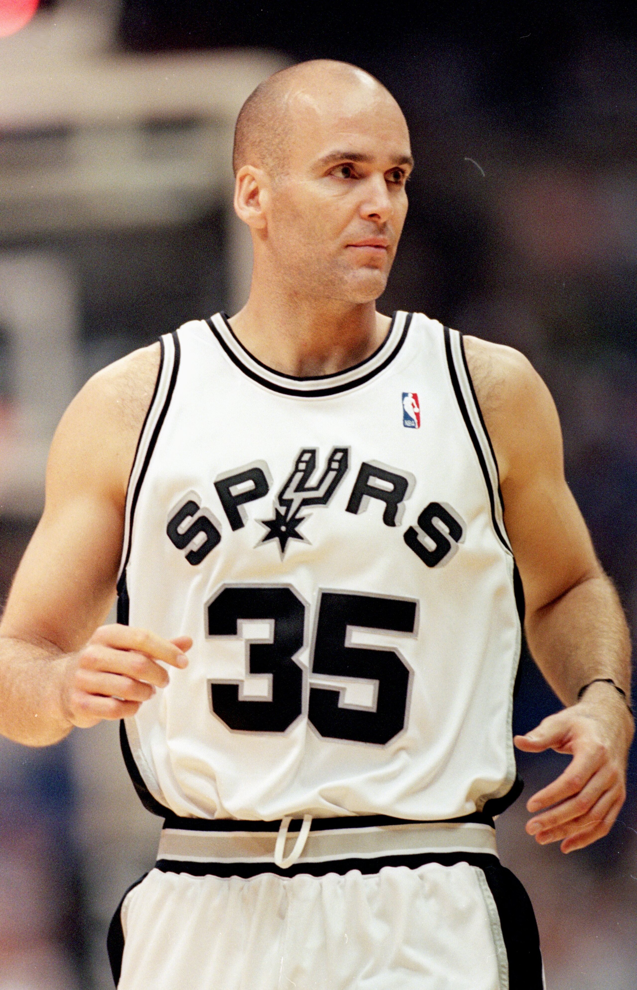 31 Oct 2000: Danny Ferry #35 of the San Antonio Spurs jogs on the court during the game against the Indiana Pacers at the Alamodome in San Antonio, Texas. The Spurs defeated the Pacers 98-85.    NOTE TO USER: It is expressly understood that the only right