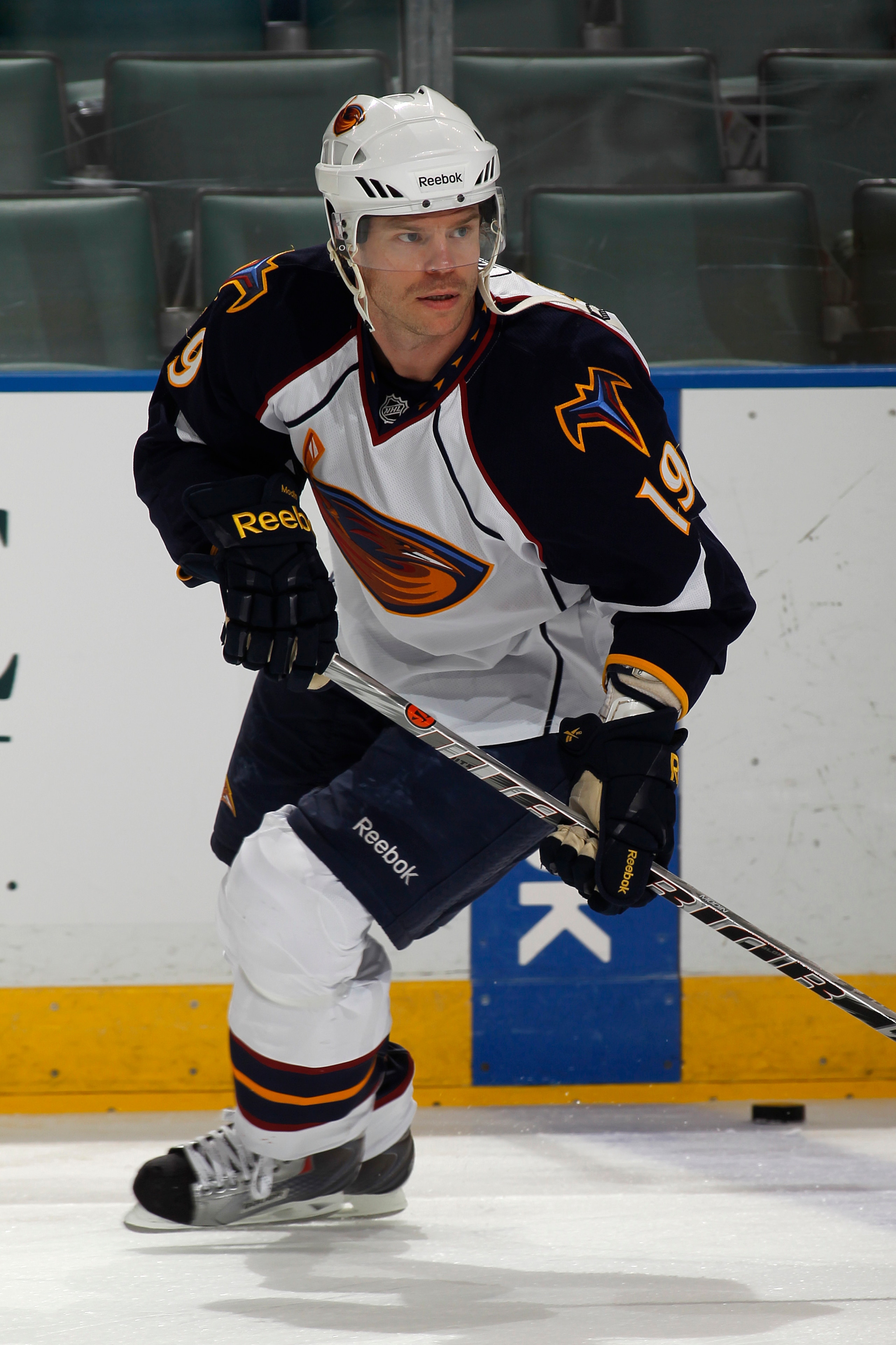 SUNRISE, FL - JANUARY 5: Fredrik Modin #19 of the Atlanta Thrashers skates prior to the game against the Florida Panthers on January 5, 2011 at the BankAtlantic Center in Sunrise, Florida.  (Photo by Joel Auerbach/Getty Images)