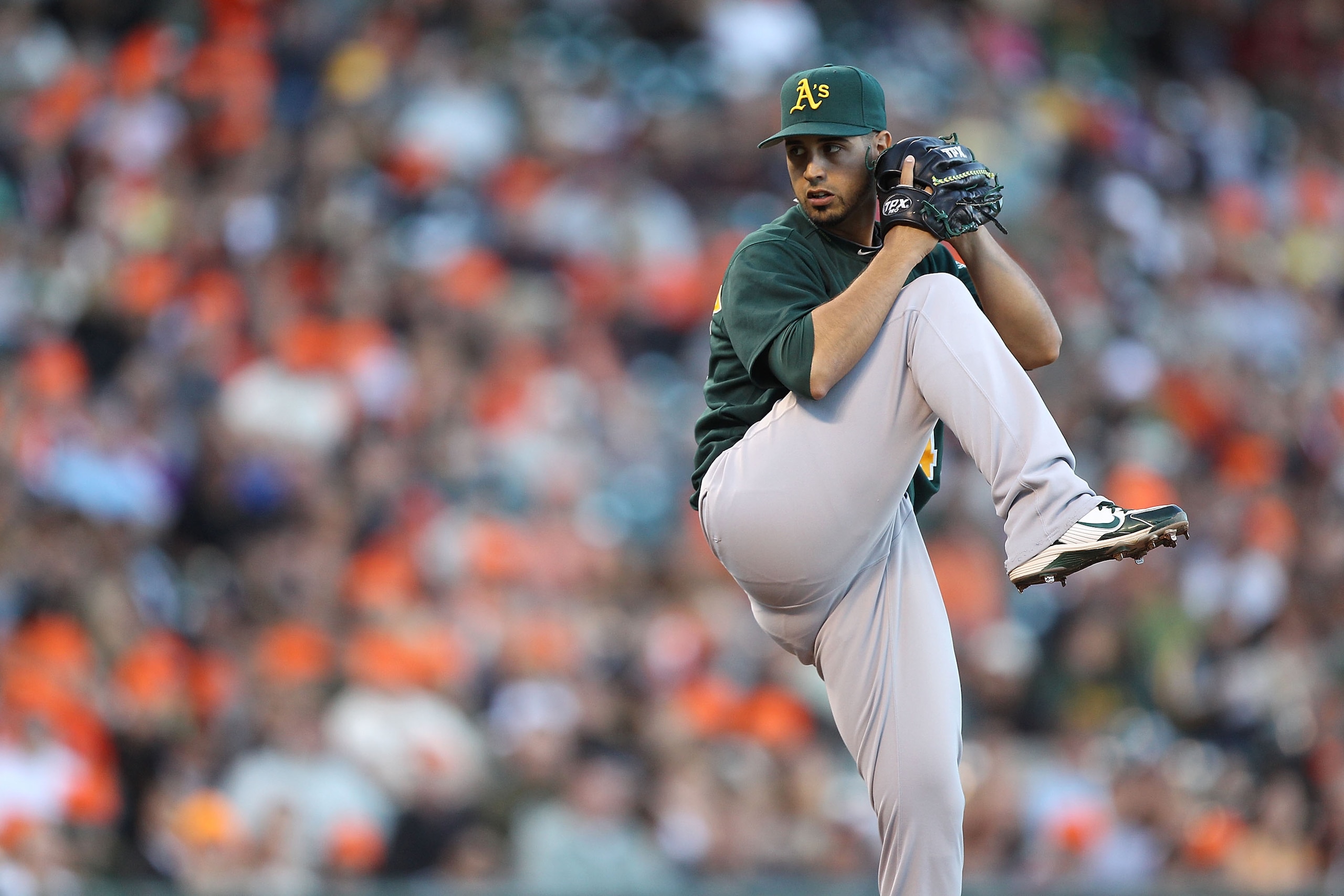 SAN FRANCISCO - JUNE 11:  Gio Gonzalez #47 of the Oakland Athletics pitches against the San Francisco Giants during an MLB game at AT&T Park on June 11, 2010 in San Francisco, California.  (Photo by Jed Jacobsohn/Getty Images)