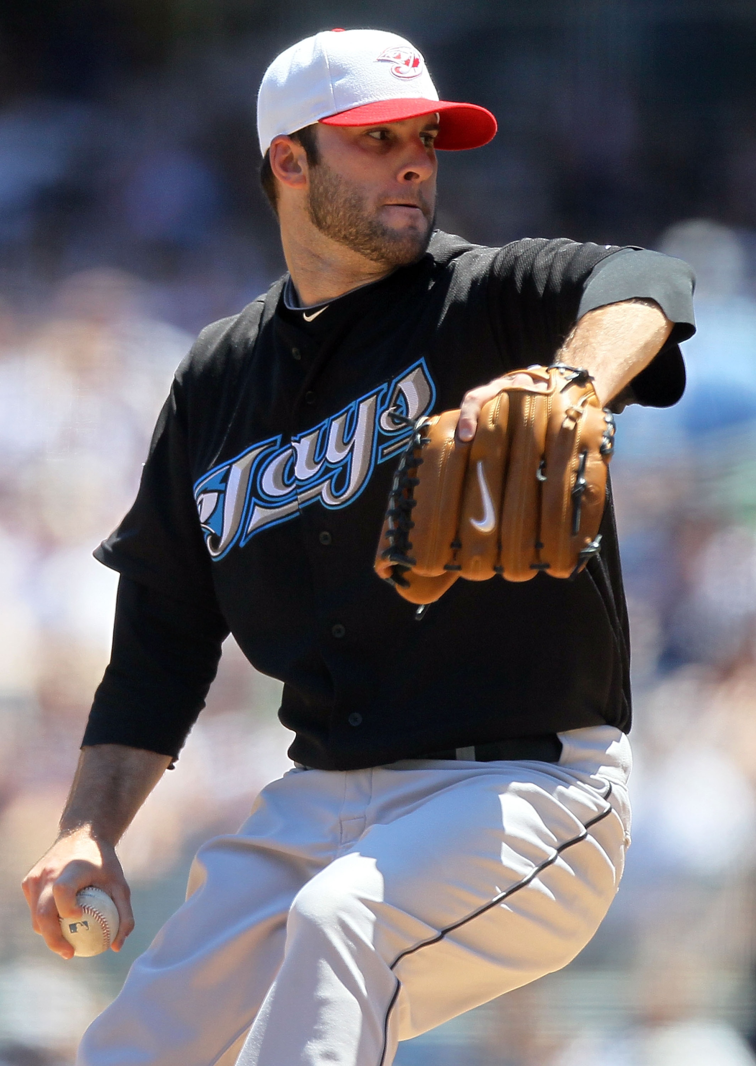 NEW YORK - JULY 04:  Brandon Morrow #23 of the Toronto Blue Jays delivers a pitch against the New York Yankees on July 4, 2010 at Yankee Stadium in the Bronx borough of New York City.  (Photo by Jim McIsaac/Getty Images)