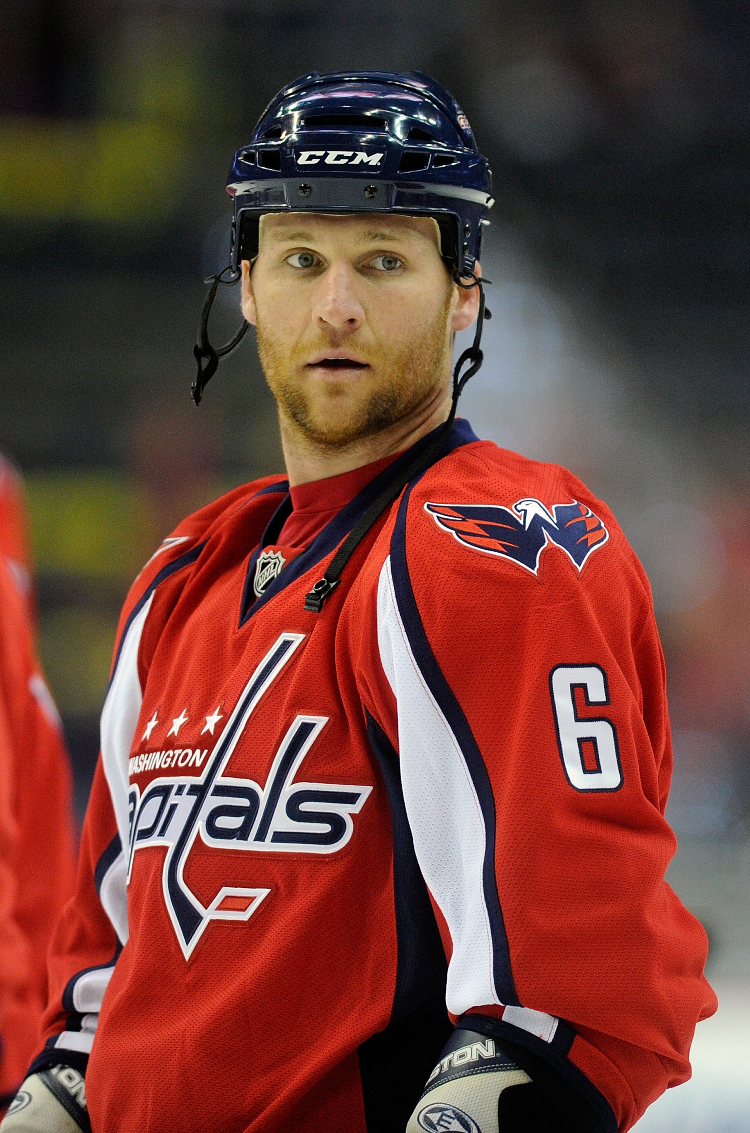 WASHINGTON, DC - MARCH 01:  Dennis Wideman #6 of the Washington Capitals warms up before the game against the New York Islanders at the Verizon Center on March 1, 2011 in Washington, DC.  (Photo by Greg Fiume/Getty Images)