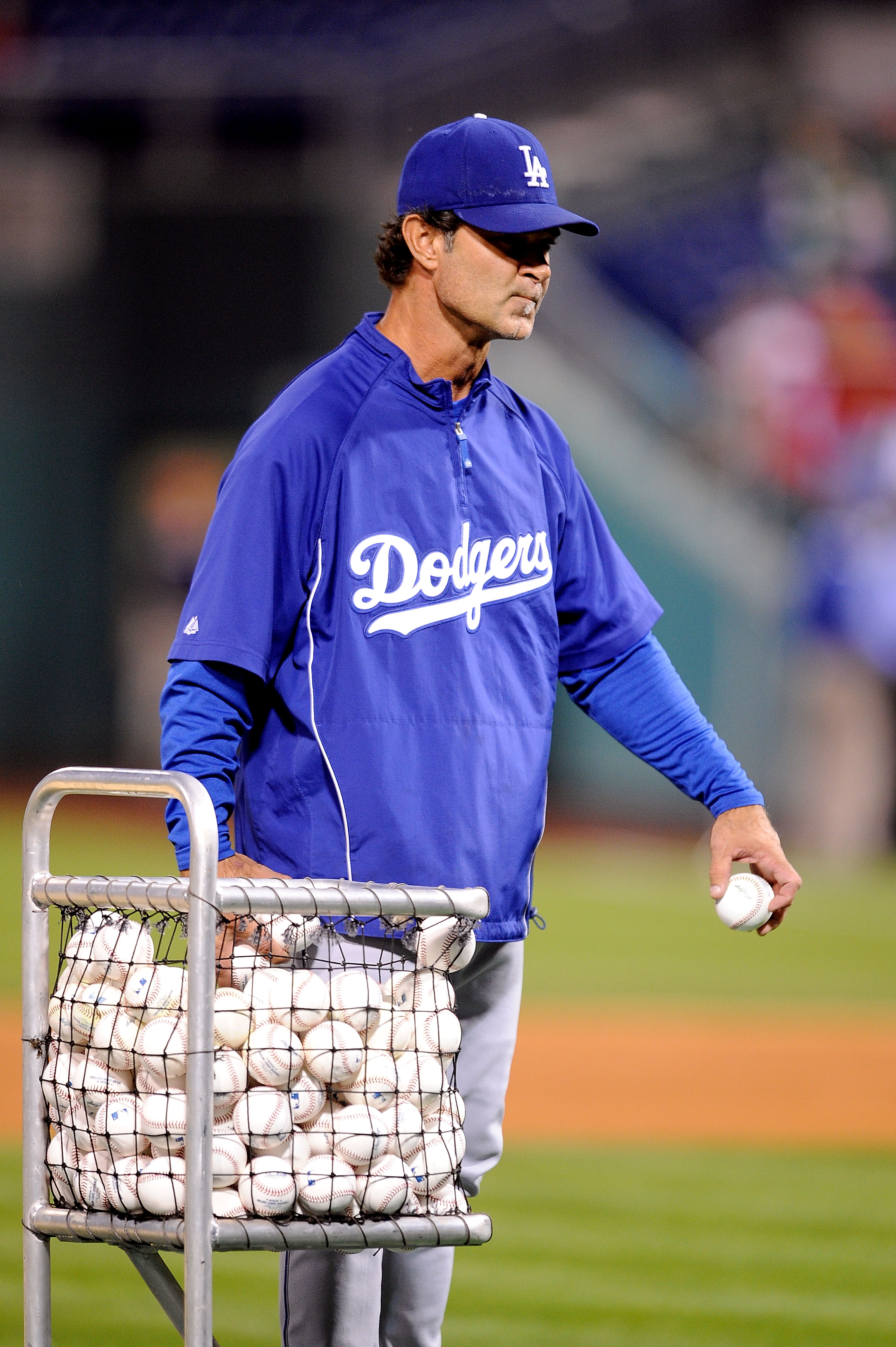 PHILADELPHIA - OCTOBER 09:  Hitting Coach Don Mattingly #8 of the Los Angeles Dodgers participates in batting practice before Game One of the National League Championship Series against the Philadelphia Phillies during the 2008 MLB playoffs on October 9,
