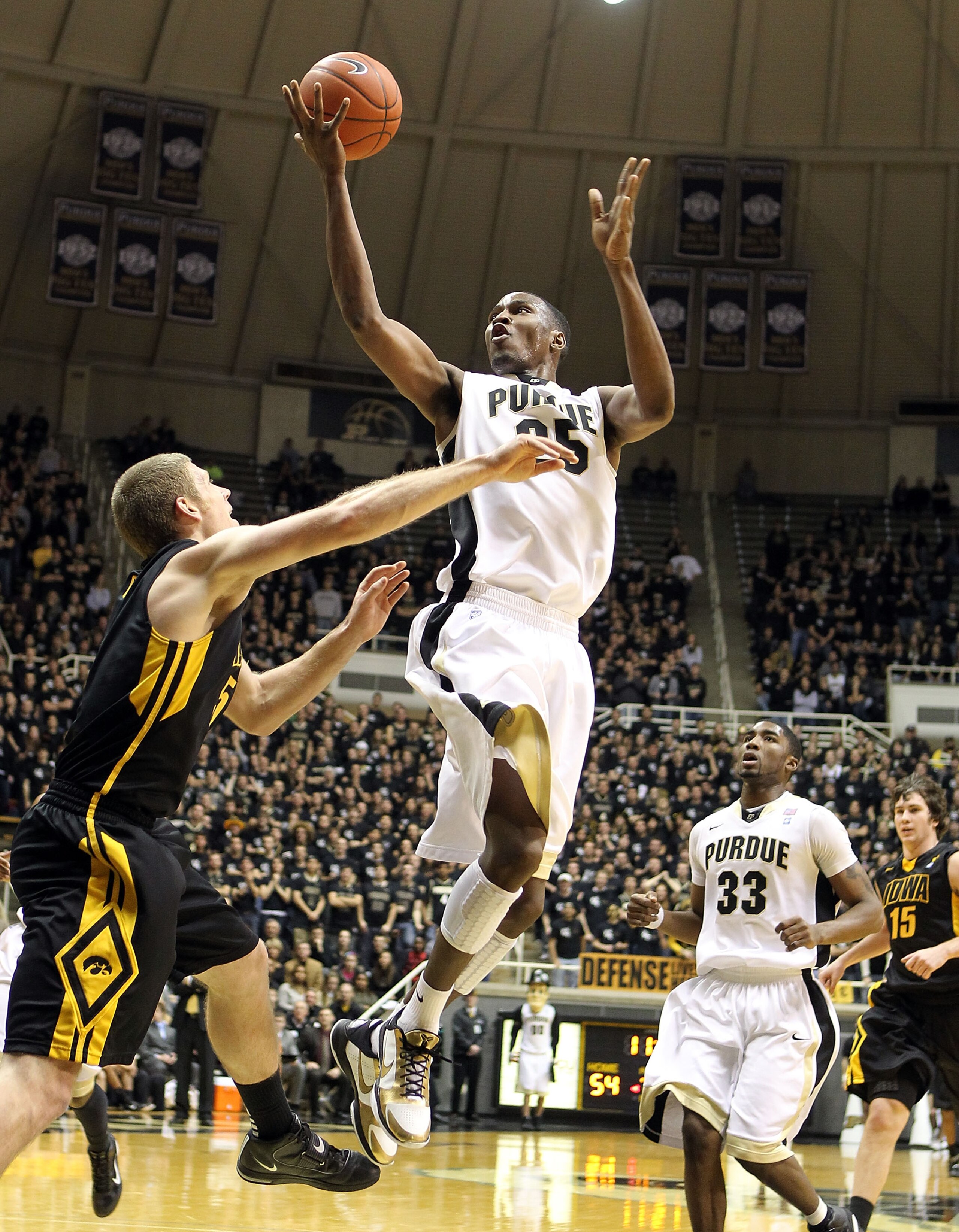 WEST LAFAYETTE, IN - JANUARY 09:  JaJuan Johnson #25 of the Purdue Boilermakers shoots the ball during the Big Ten Conference game against the Iowa Hawkeyes at Mackey Arena on January 9, 2011 in West Lafayette, Indiana.  Purdue won 75-52.  (Photo by Andy