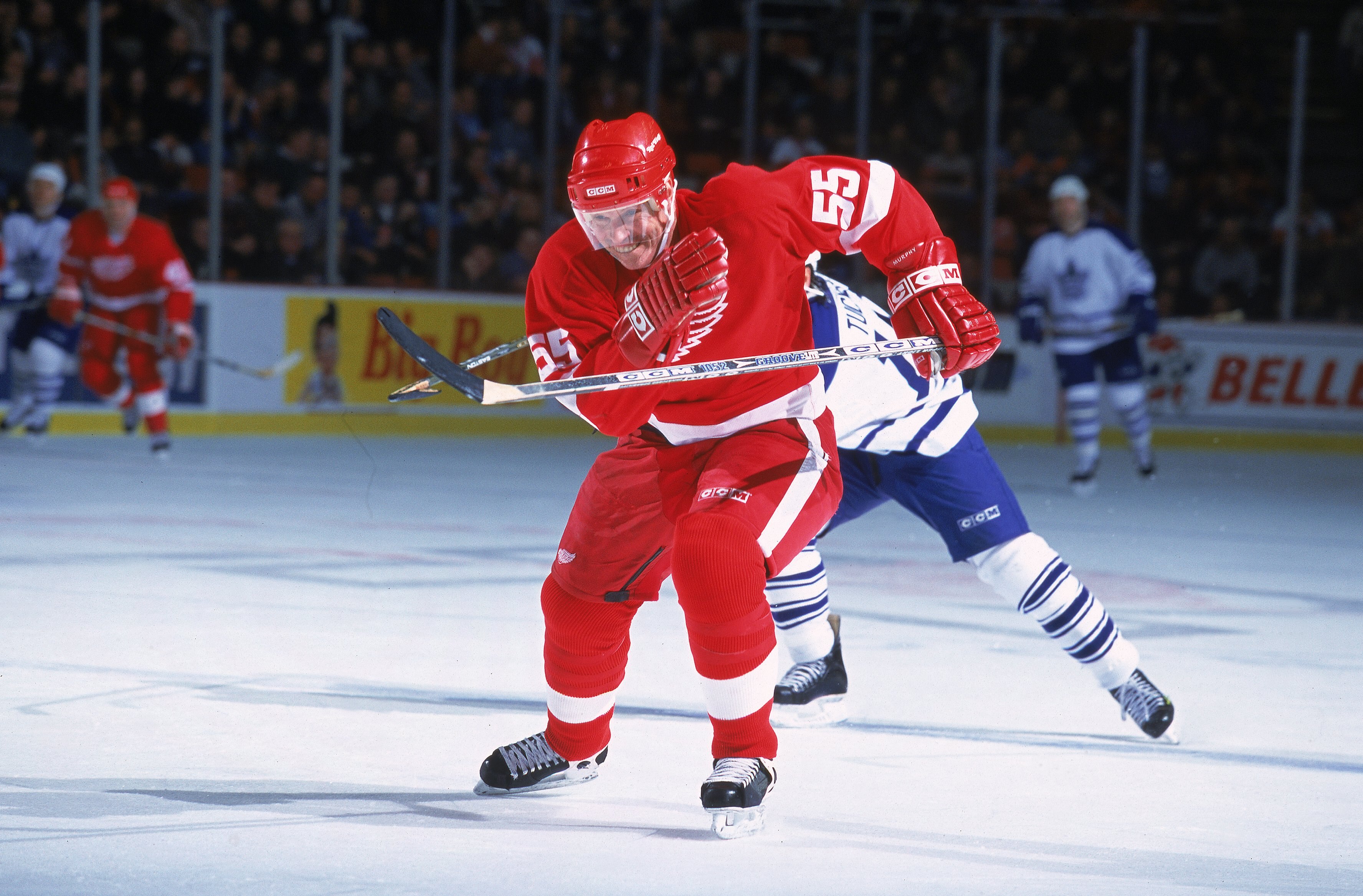 6 Dec 2000:  Larry Murphy #55 of the Detroit Red Wings moves on the ice during the game against the Toronto Maple Leafs at the Joe Louis Arena in Detroit, Michigan. The Maple Leafs defeated the Red Wings 4-0.Mandatory Credit: Tom Pidgeon  /Allsport