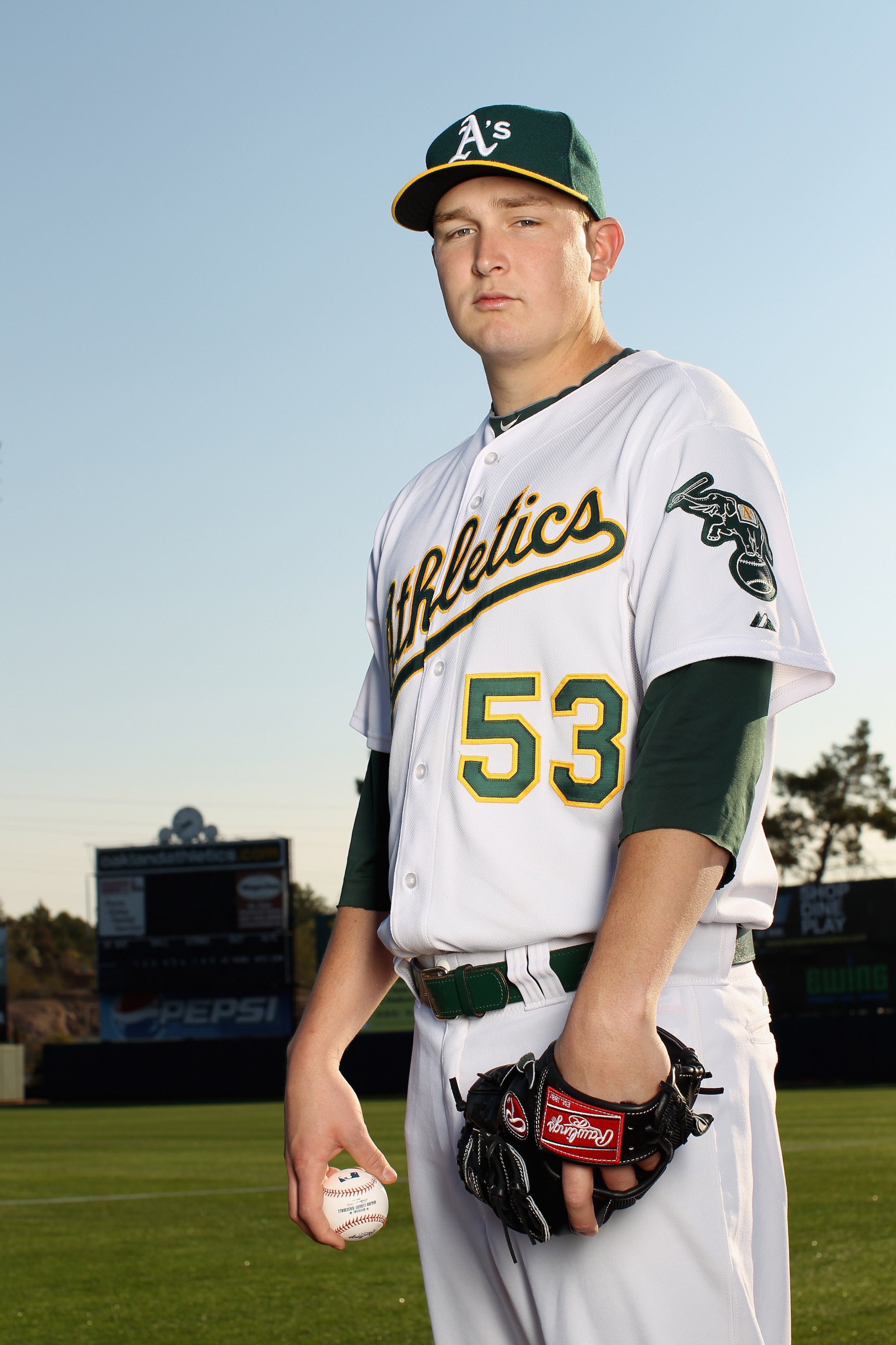 PHOENIX, AZ - FEBRUARY 24:  Trevor Cahill #53 of the Oakland Athletics poses for a portrait during media photo day at Phoenix Municipal Stadium on February 24, 2011 in Phoenix, Arizona.  (Photo by Ezra Shaw/Getty Images)