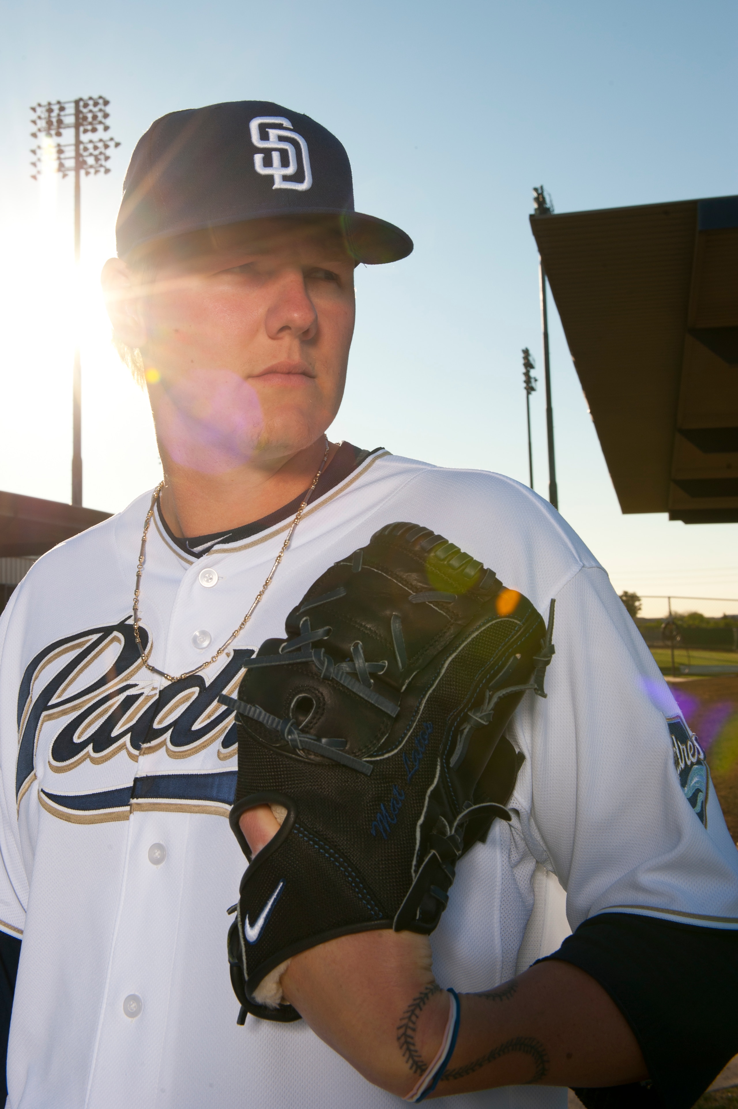 PEORIA, AZ - FEBRUARY 23: Mat Latos #38 of the San Diego Padres poses during their photo day at the Padres Spring Training Complex on February 23, 2011 in Peoria, Arizona. (Photo by Rob Tringali/Getty Images)
