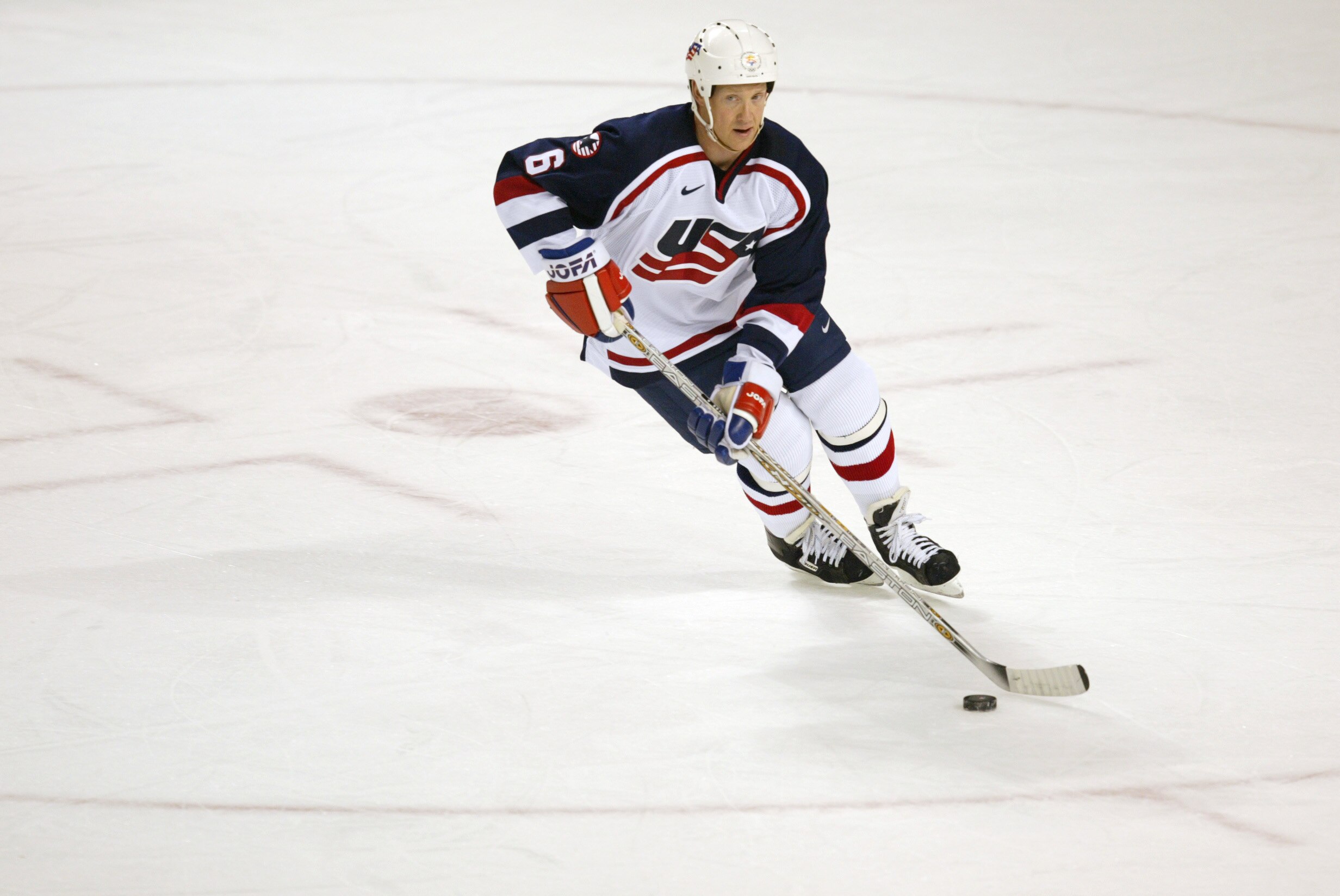18 Feb 2002:    Phil Housley #6 of the USA in action during the Salt Lake City Winter Olympic Games at the E Center in Salt Lake City, Utah. DIGITAL IMAGE. Mandatory Credit:   Elsa Hasch/Getty Images