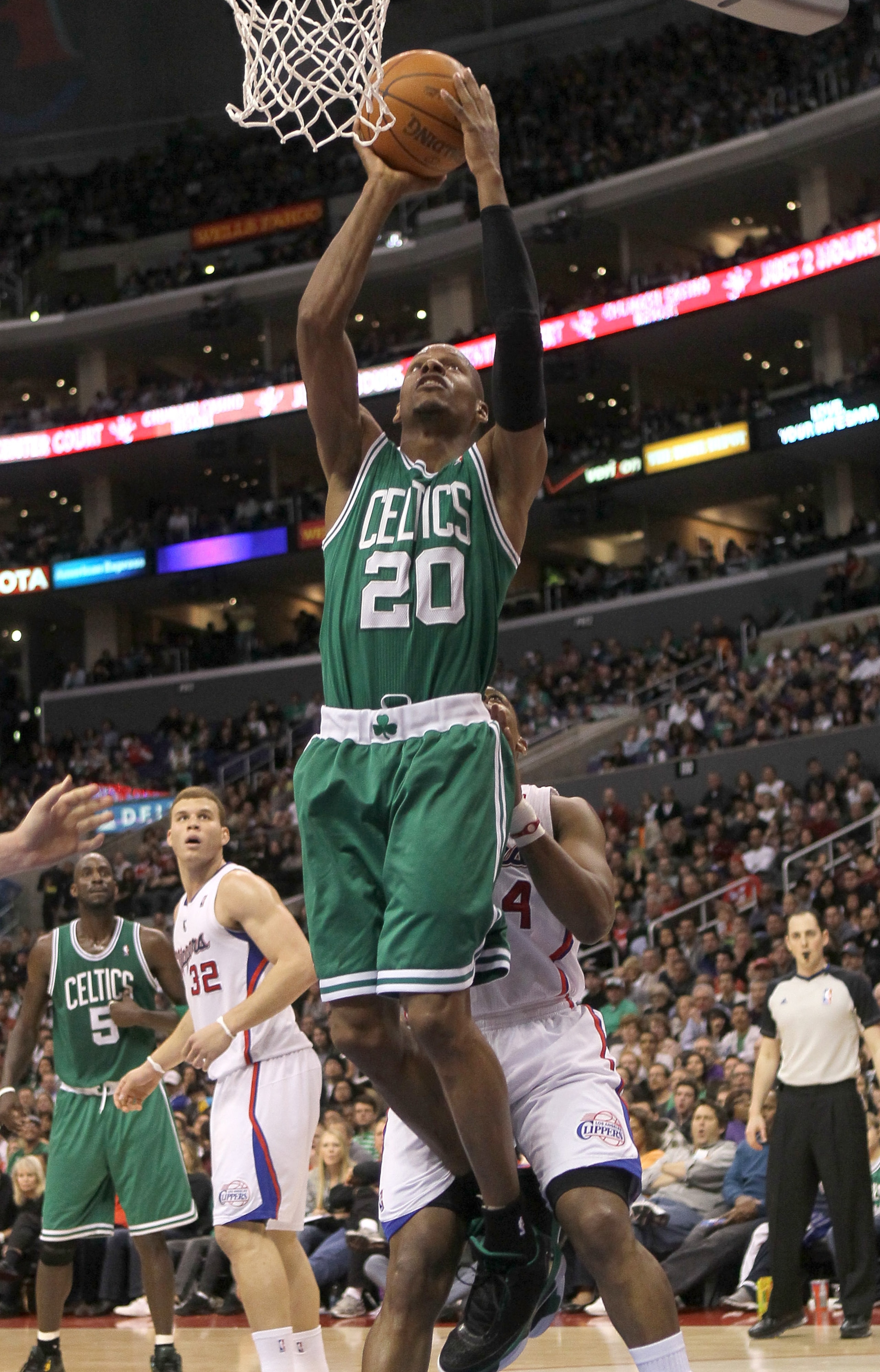 LOS ANGELES, CA - FEBRUARY 26:  Ray Allen #20 of the Boston Celtics shoots against the Los Angeles Clippers at Staples Center on February 26, 2011  in Los Angeles, California.  The Celtics won 99-92.   NOTE TO USER: User expressly acknowledges and agrees