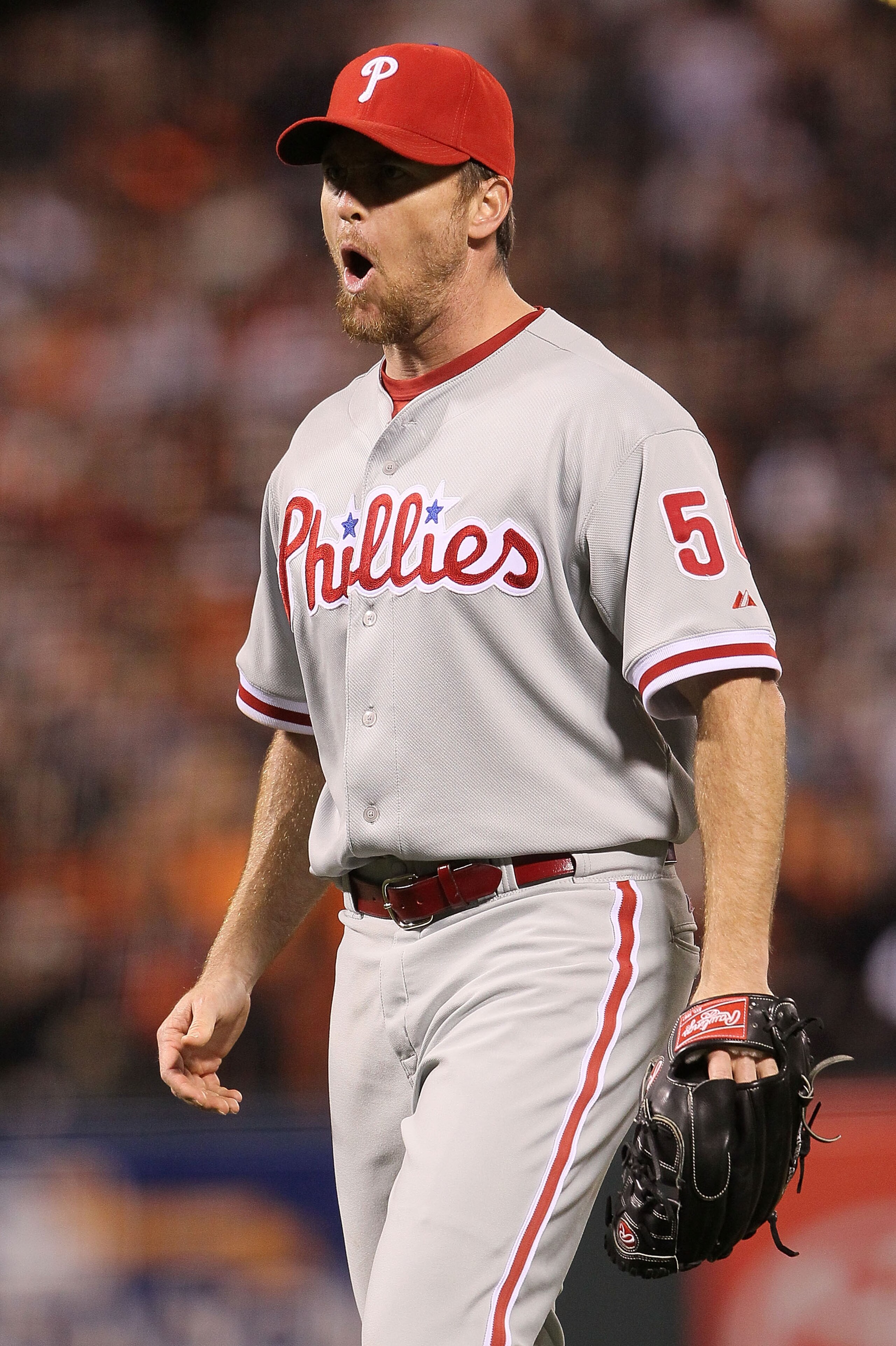 SAN FRANCISCO - OCTOBER 21: Brad Lidge #54 of the Philadelphia Phillies reacts after defeating the San Francisco Giants 4-2 in Game Five of the NLCS during the 2010 MLB Playoffs at AT&T Park on October 21, 2010 in San Francisco, California. (Photo by Ju SAN FRANCISCO - OCTOBER 21: Brad Lidge #54 of the Philadelphia Phillies reacts after defeating the San Francisco Giants 4-2 in Game Five of the NLCS during the 2010 MLB Playoffs at AT&T Park on October 21, 2010 in San Francisco, California. (Photo by Ju
