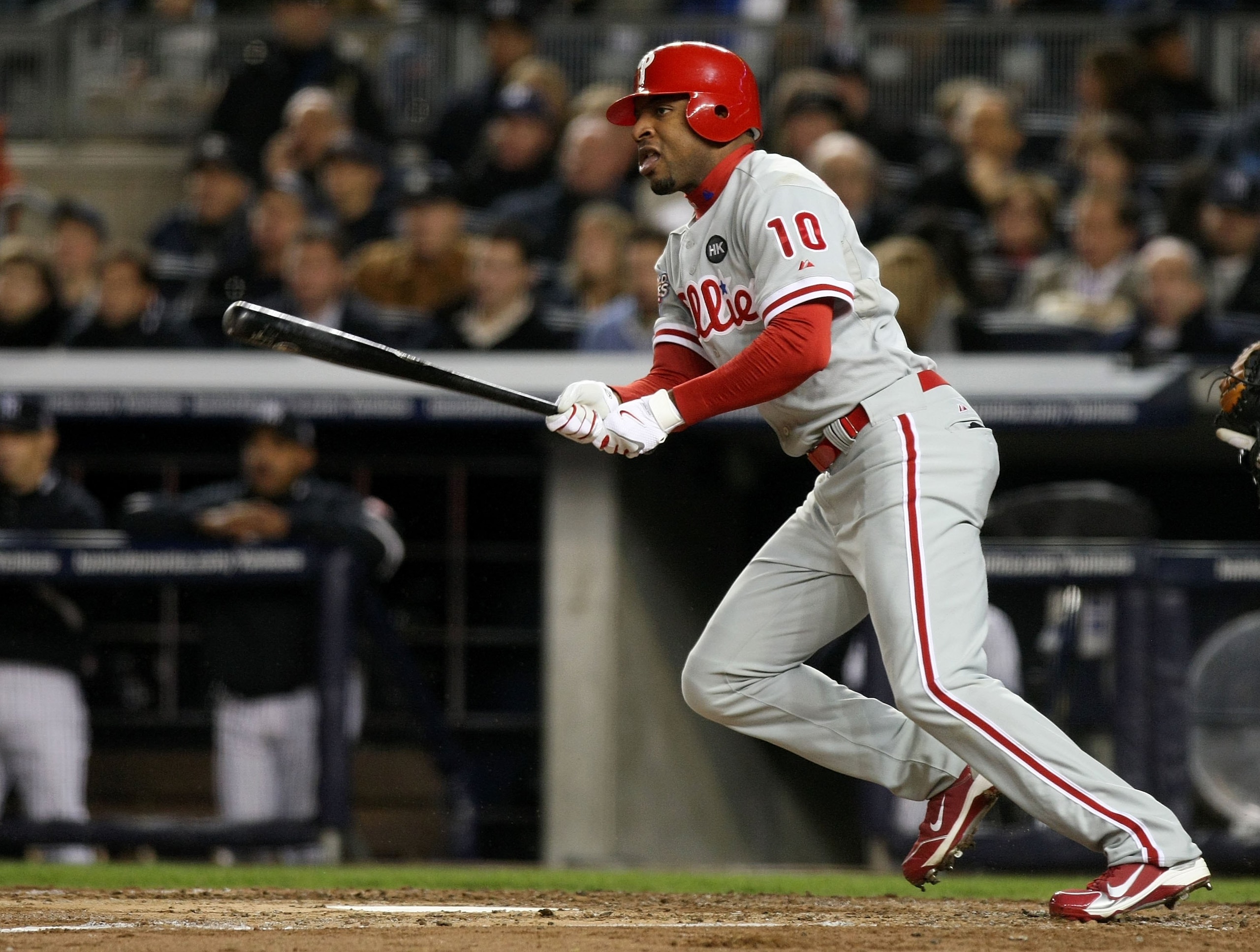 NEW YORK - NOVEMBER 04:  Ben Francisco #10 of the Philadelphia Phillies bats against the New York Yankees in Game Six of the 2009 MLB World Series at Yankee Stadium on November 4, 2009 in the Bronx borough of New York City.  (Photo by Nick Laham/Getty Ima