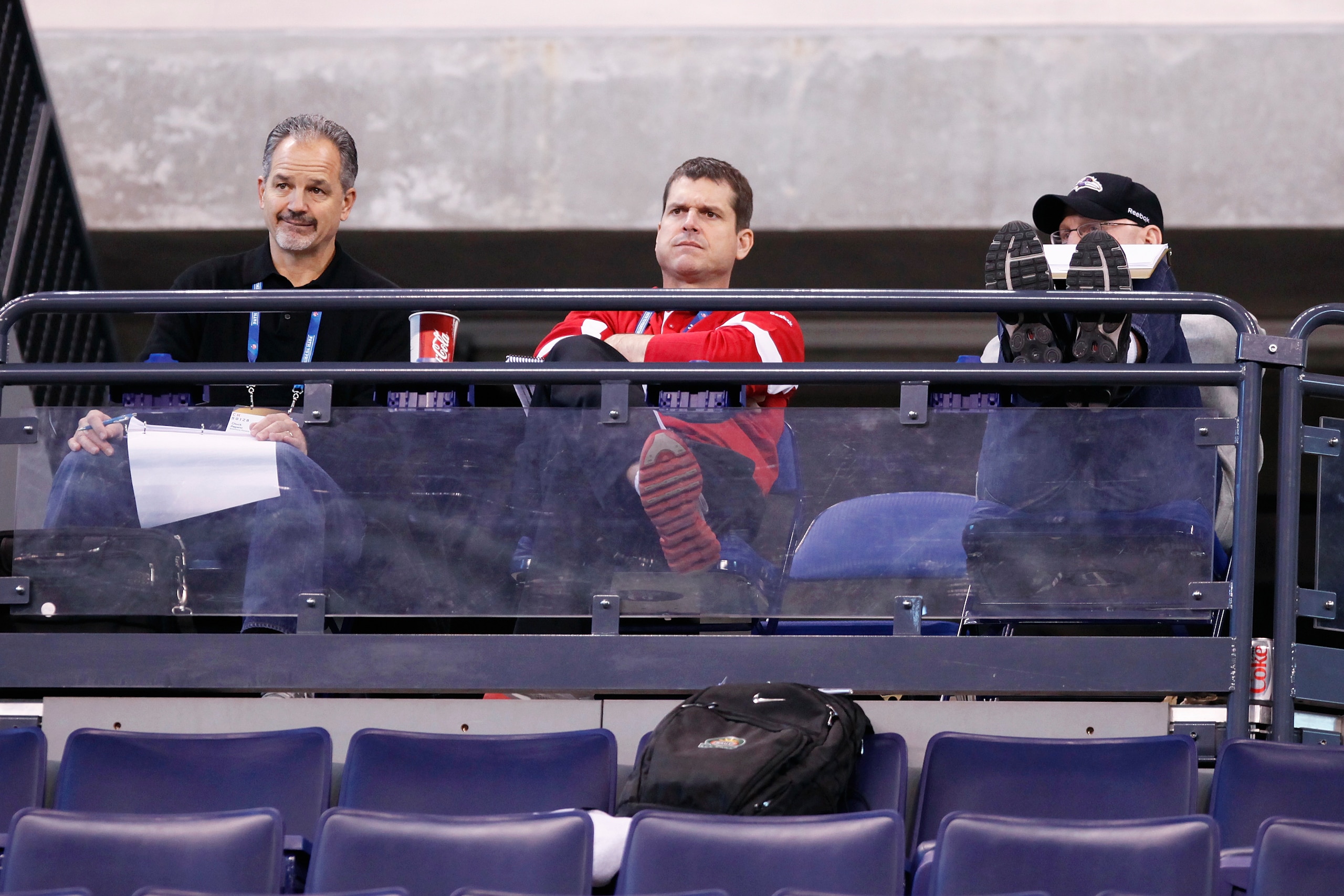 INDIANAPOLIS, IN - MARCH 1: San Francisco 49ers head coach Jim Harbaugh looks on during the 2011 NFL Scouting Combine at Lucas Oil Stadium on February 28, 2011 in Indianapolis, Indiana. (Photo by Joe Robbins/Getty Images) INDIANAPOLIS, IN - MARCH 1: San Francisco 49ers head coach Jim Harbaugh looks on during the 2011 NFL Scouting Combine at Lucas Oil Stadium on February 28, 2011 in Indianapolis, Indiana. (Photo by Joe Robbins/Getty Images)