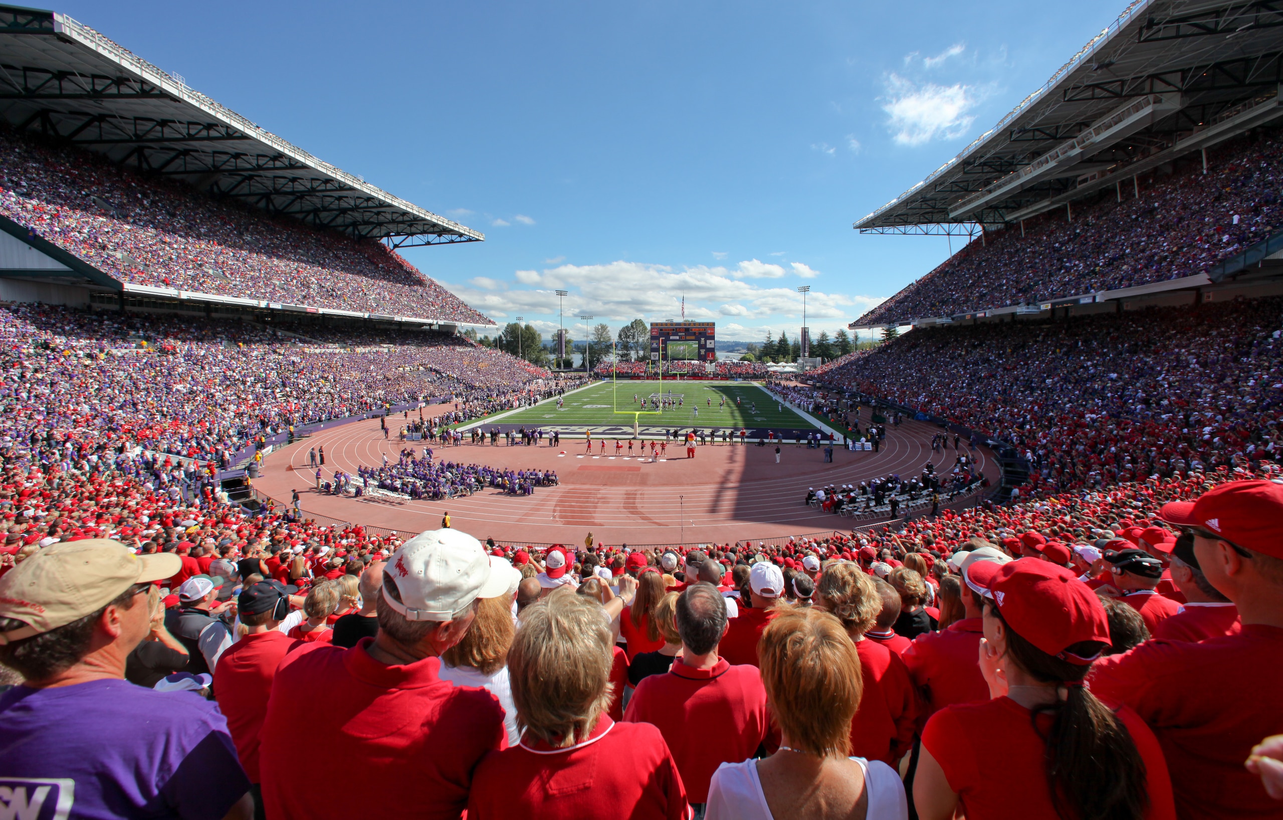 SEATTLE - SEPTEMBER 18: Fans of the Nebraska Cornhuskers watch the game against the Washington Huskies on September 18, 2010 at Husky Stadium in Seattle, Washington. The Cornhuskers defeated the Huskies 56-21.(Photo by Otto Greule Jr/Getty Images)