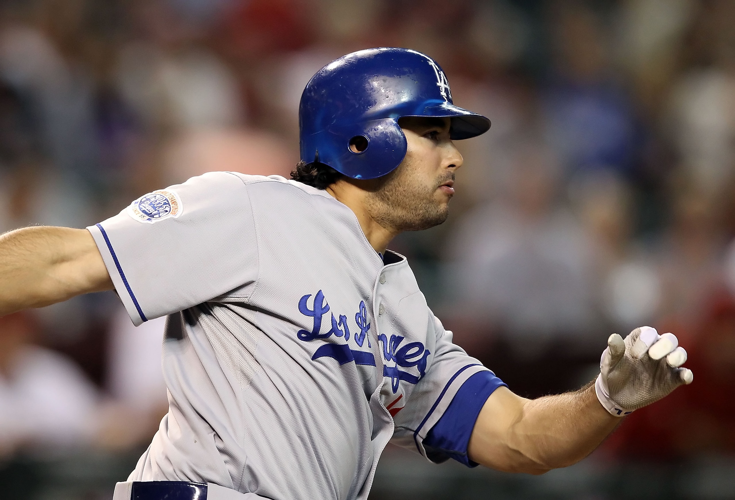 PHOENIX - SEPTEMBER 24:  Andre Ethier #16 of the Los Angeles Dodgers bats during the Major League Baseball game against the Arizona Diamondbacks at Chase Field on September 24, 2010 in Phoenix, Arizona.  The Dodgers defeated the Diamondbacks 3-1.  (Photo