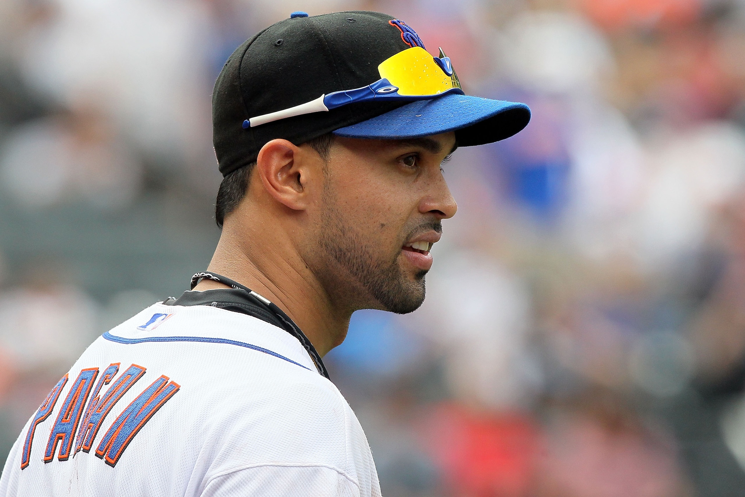 NEW YORK - JULY 29:  Angel Pagan #16 of the New York Mets looks on against the St. Louis Cardinals on July 29, 2010 at Citi Field in the Flushing neighborhood of the Queens borough of New York City. The Mets defeated the Cardinals 4-0.  (Photo by Jim McIs