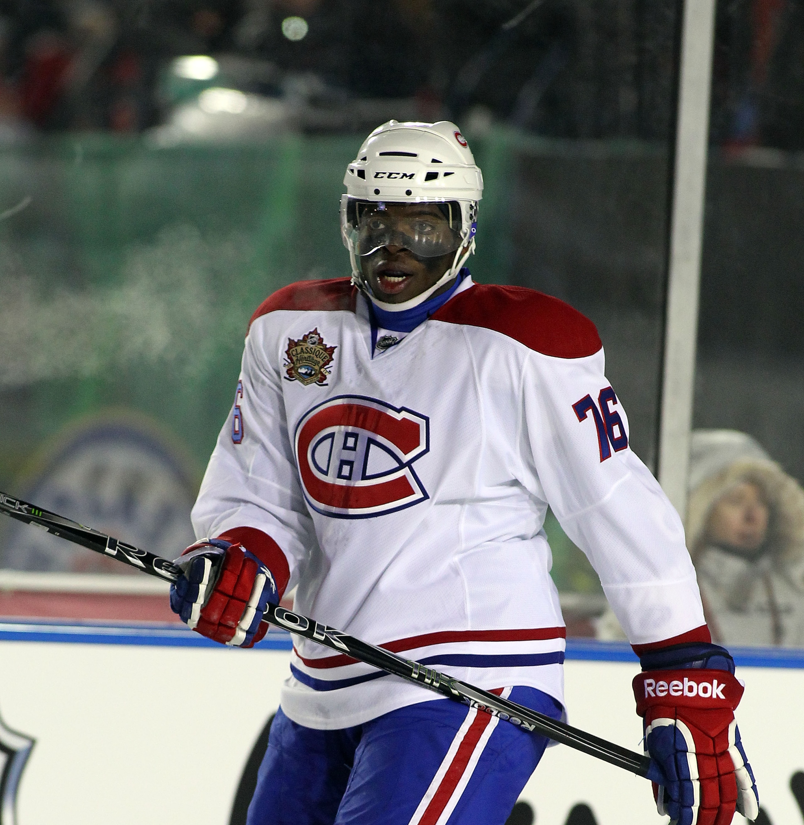 CALGARY, AB - FEBRUARY 20:  P.K. Subban #76 of the Montreal Canadiens skates against the Calgary Flames during the 2011 NHL Heritage Classic Game at McMahon Stadium on February 20, 2011 in Calgary, Alberta, Canada. The Flames defeated the Canadiens 4-0.