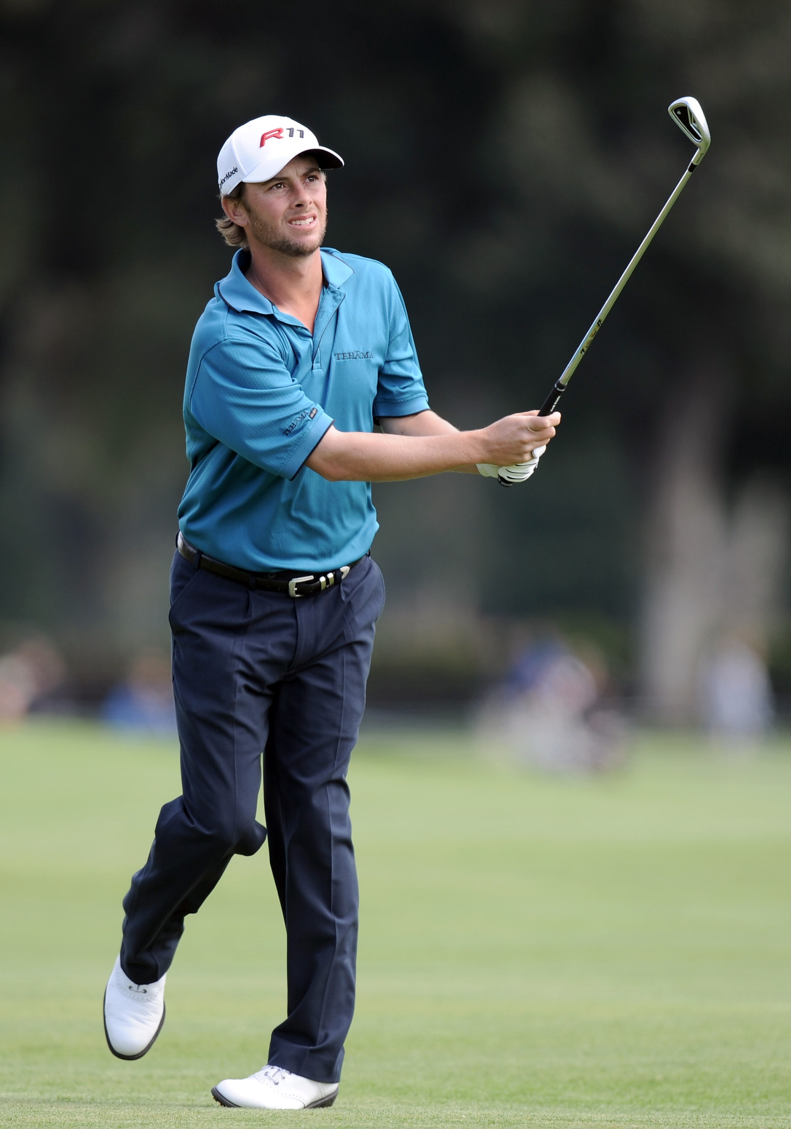 PACIFIC PALISADES, CA - FEBRUARY 19:  Spencer Levin reacts to his second shot on the third hole during the third round of the Northern Trust Open at the Riviera Contry Club on February 19, 2011 in Pacific Palisades, California.  (Photo by Harry How/Getty