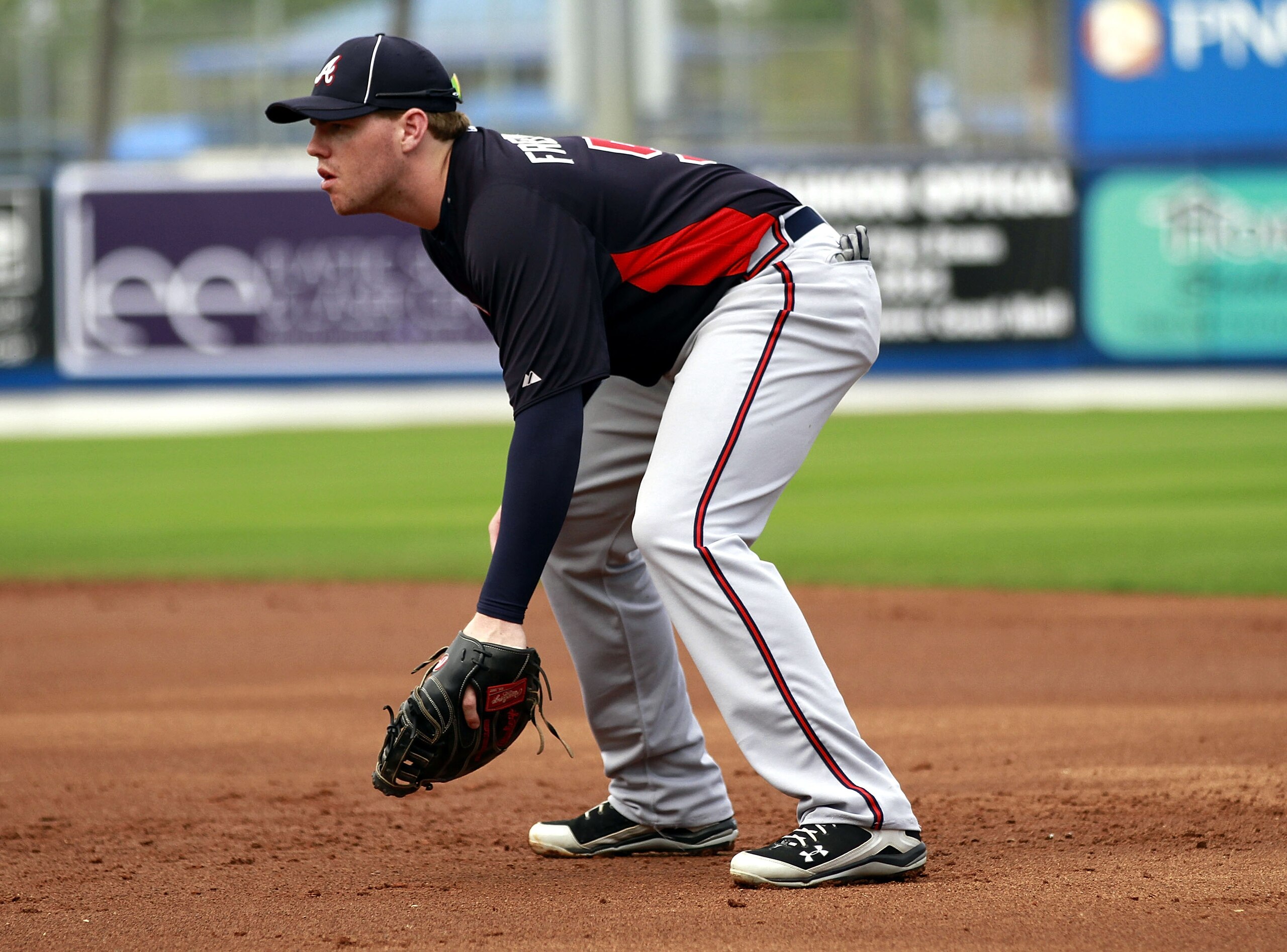 PORT ST. LUCIE, FL - FEBRUARY 26: Freddie Freeman #5 of the Atlanta Braves playing against the New York Mets at Digital Domain Park on February 26, 2011 in Port St. Lucie, Florida.  (Photo by Marc Serota/Getty Images)