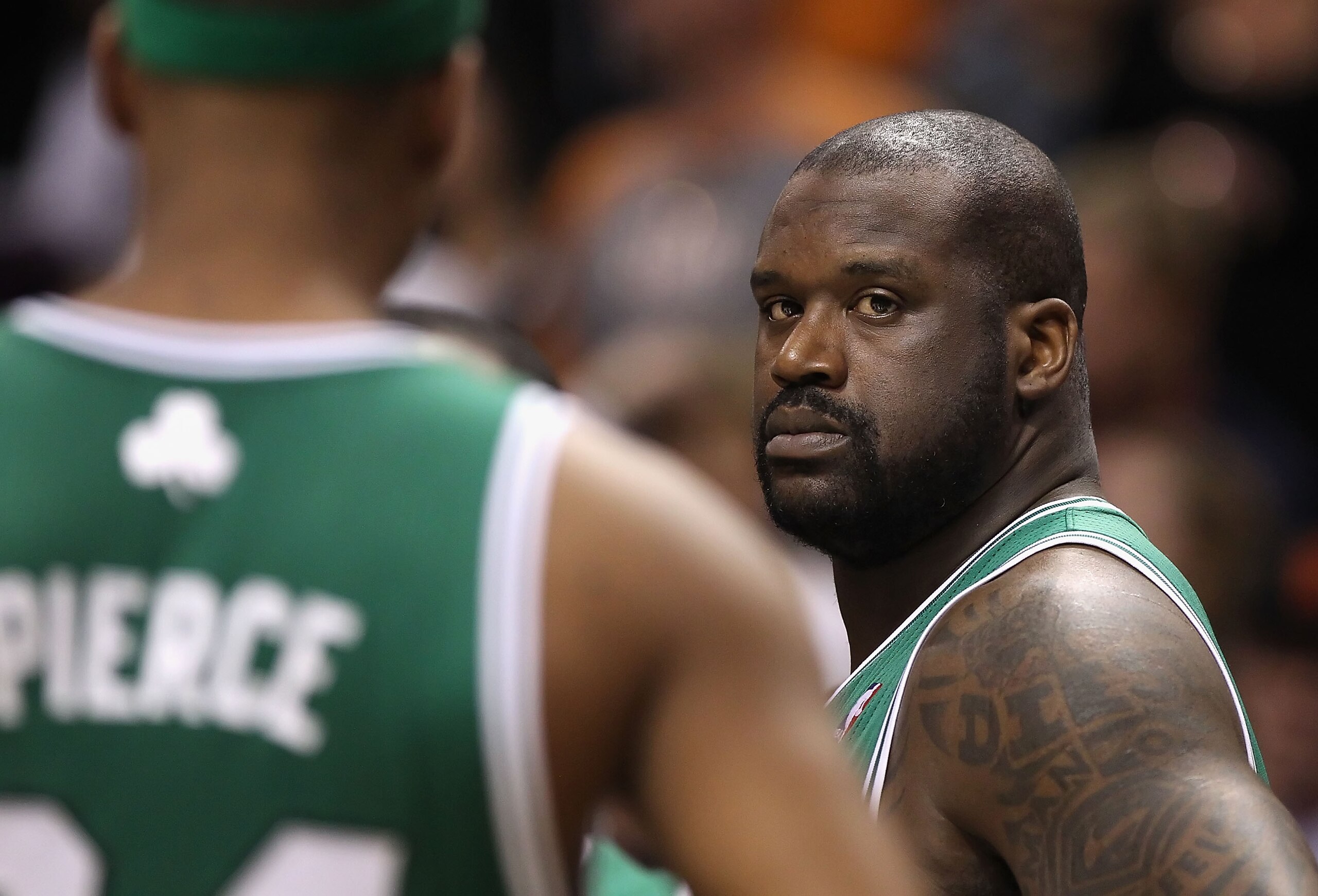 PHOENIX, AZ - JANUARY 28:  Shaquille O'Neal #36 of the Boston Celtics during the NBA game against the Phoenix Suns at US Airways Center on January 28, 2011 in Phoenix, Arizona.  The Suns defeated the Celtics 88-71.  NOTE TO USER: User expressly acknowledg