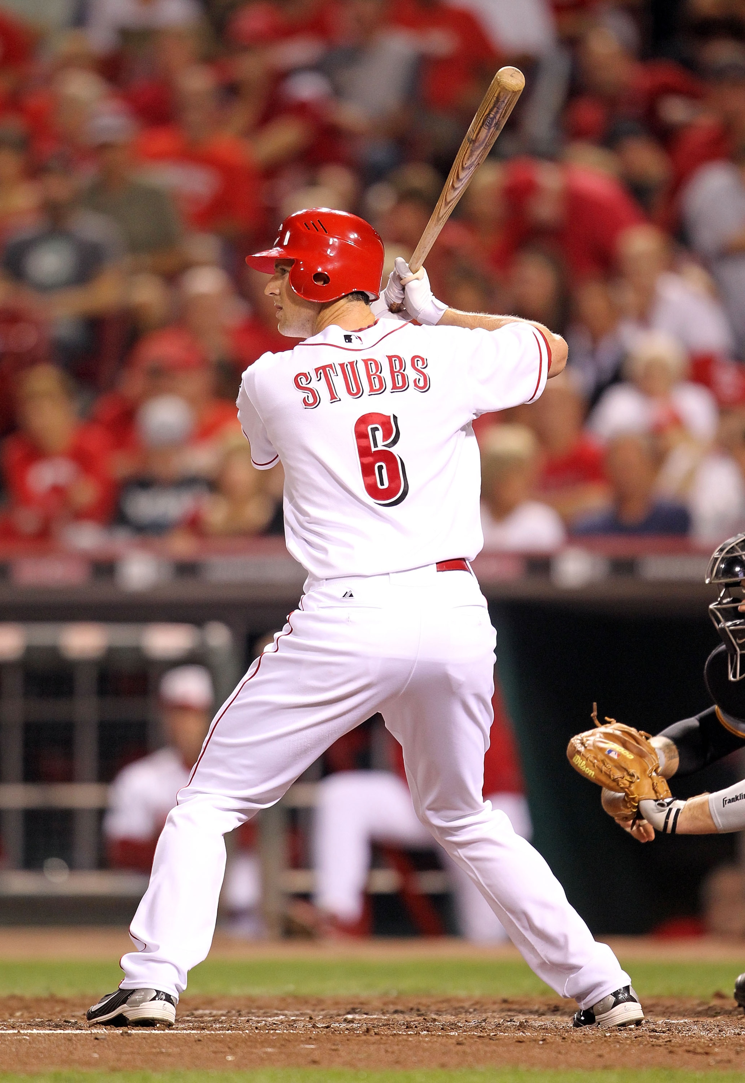 CINCINNATI - SEPTEMBER 11:  Drew Stubbs #6 of the Cincinnati Reds is at bat during the game against the Pittsburg Pirates at Great American Ball Park on September 11, 2010 in Cincinnati, Ohio.  (Photo by Andy Lyons/Getty Images)