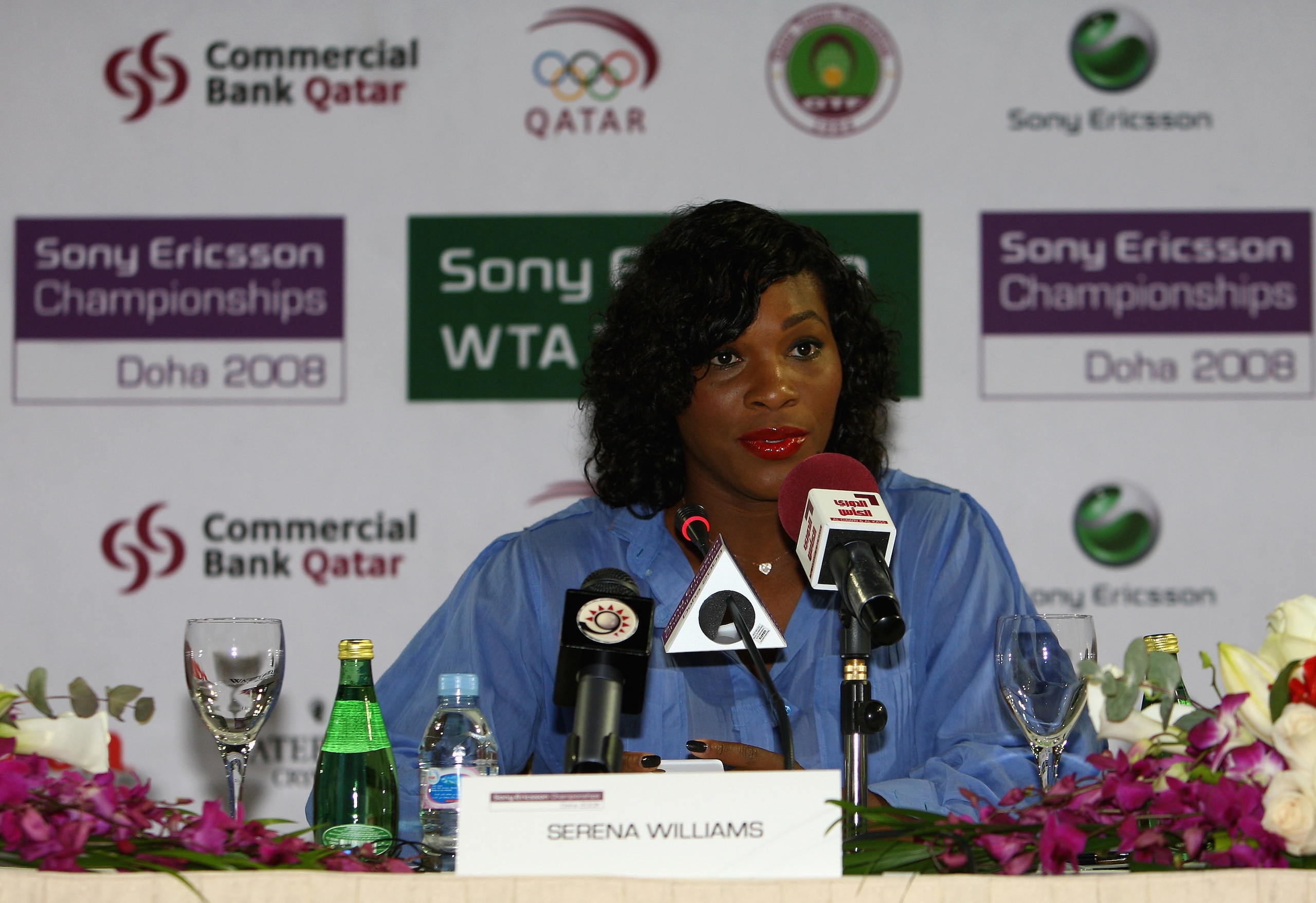 DOHA, QATAR - NOVEMBER 03:  Serena Williams of the USA attends the press conference for the Sony Ericsson Championships at the Ritz Carlton Hotel on November 3, 2008 in Doha, Qatar. The Championshipsfrom 4th to 9th November and is the season finale to the