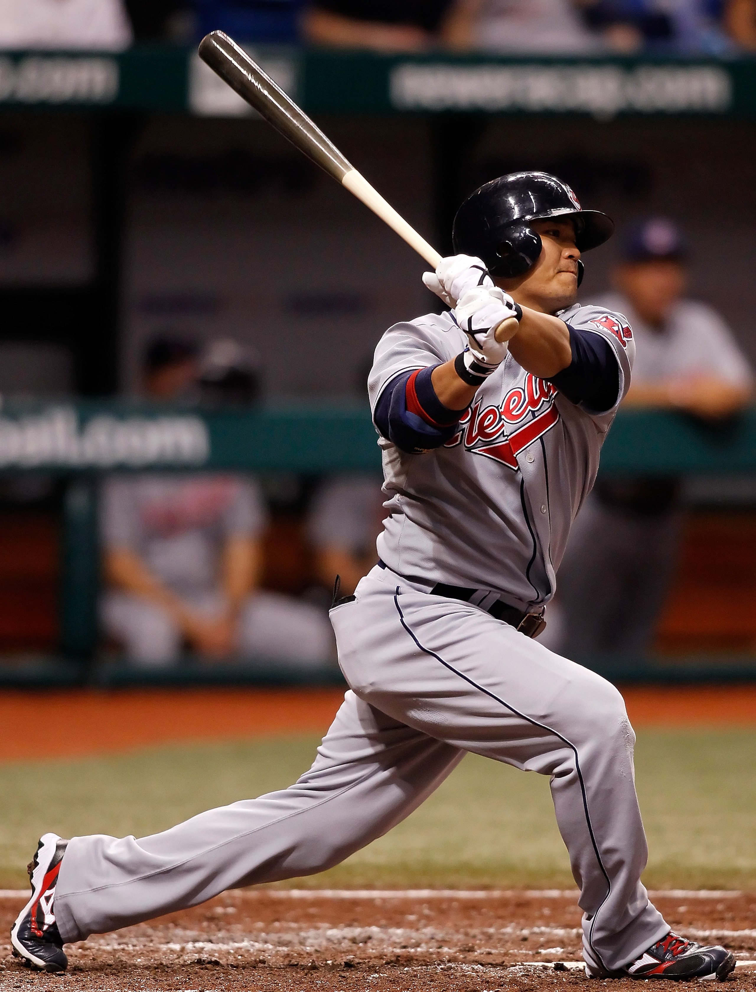 ST PETERSBURG, FL - MAY 17: Outfielder Shin-Soo Choo #17 of the Cleveland Indians fouls off a pitch against the Tampa Bay Rays during the game at Tropicana Field on May 17, 2010 in St. Petersburg, Florida. (Photo by J. Meric/Getty Images) ST PETERSBURG, FL - MAY 17: Outfielder Shin-Soo Choo #17 of the Cleveland Indians fouls off a pitch against the Tampa Bay Rays during the game at Tropicana Field on May 17, 2010 in St. Petersburg, Florida. (Photo by J. Meric/Getty Images)