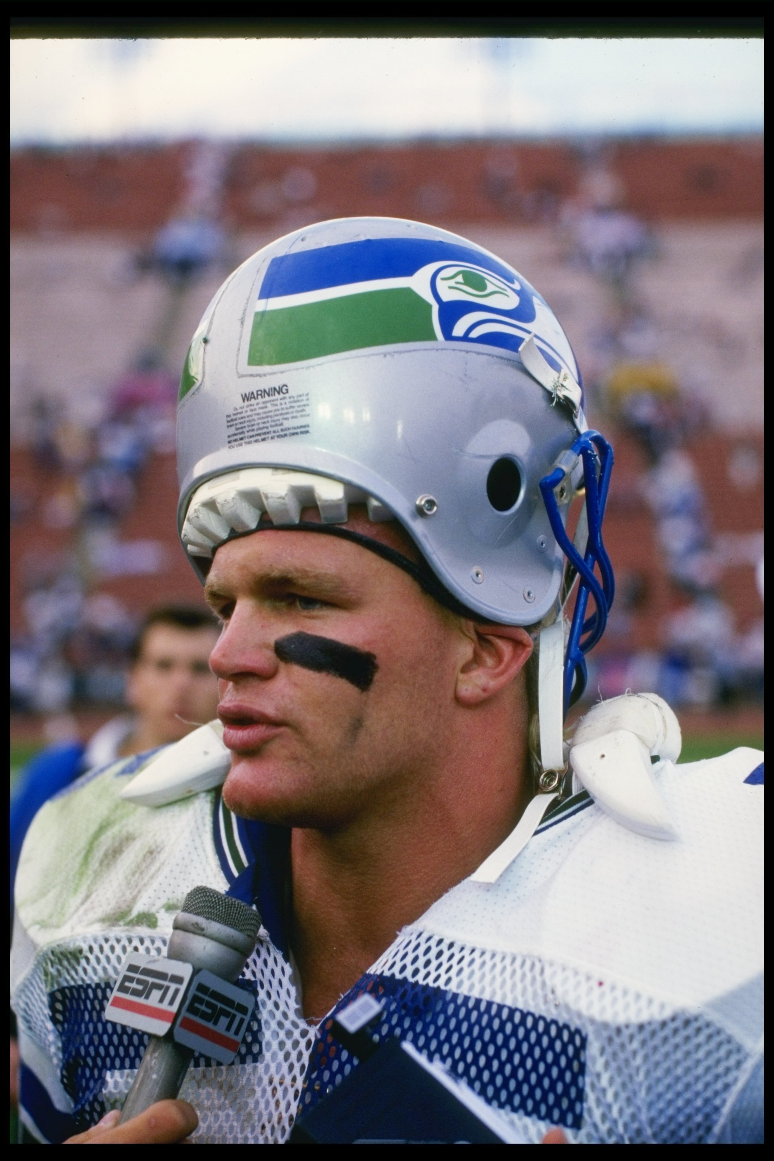 18 Dec 1988: Linebacker Brian Bosworth of the Seattle Seahawks looks on during a game against the Los Angeles Raiders at the Los Angeles Memorial Coliseum in Los Angeles, California. The Seahawks won the game, 43-37. 18 Dec 1988: Linebacker Brian Bosworth of the Seattle Seahawks looks on during a game against the Los Angeles Raiders at the Los Angeles Memorial Coliseum in Los Angeles, California. The Seahawks won the game, 43-37.