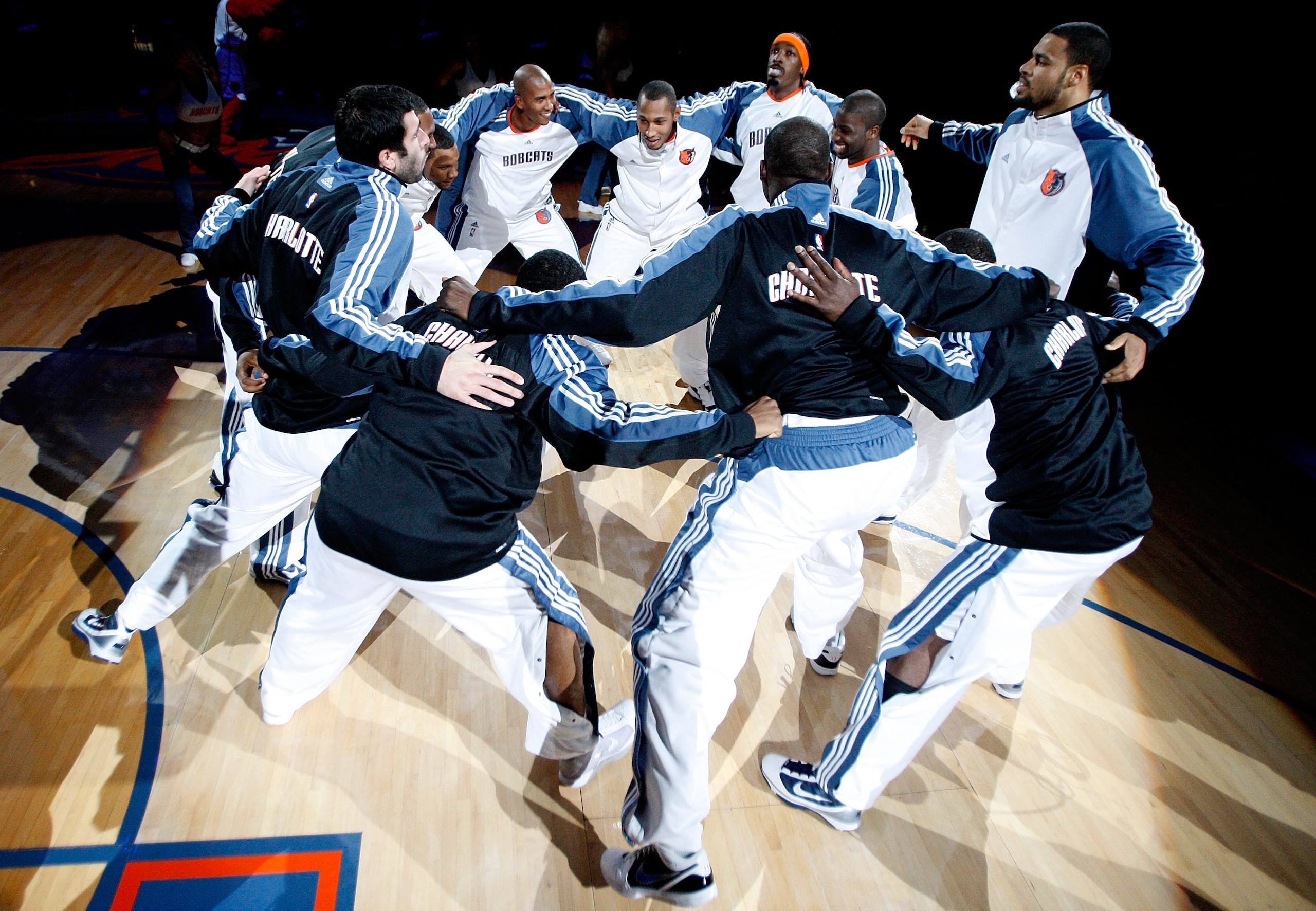CHARLOTTE, NC - NOVEMBER 06:  The Charlotte Bobcats huddle before the start of their game against the Atlanta Hawks at Time Warner Cable Arena on November 6, 2009 in Charlotte, North Carolina.  NOTE TO USER: User expressly acknowledges and agrees that, by