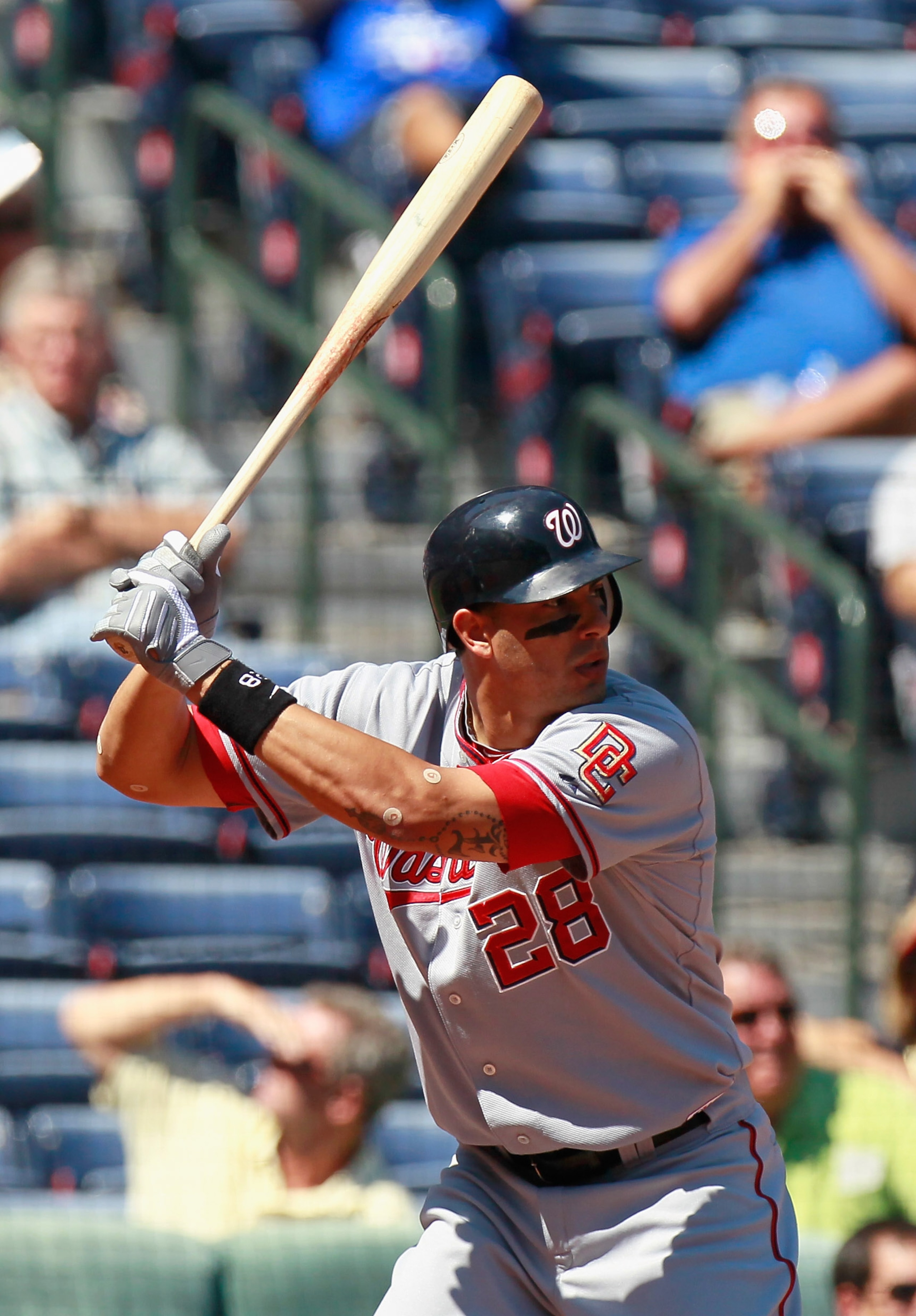 ATLANTA - SEPTEMBER 15: Mike Morse #28 of the Washington Nationals against the Atlanta Braves at Turner Field on September 15, 2010 in Atlanta, Georgia. (Photo by Kevin C. Cox/Getty Images) ATLANTA - SEPTEMBER 15: Mike Morse #28 of the Washington Nationals against the Atlanta Braves at Turner Field on September 15, 2010 in Atlanta, Georgia. (Photo by Kevin C. Cox/Getty Images)