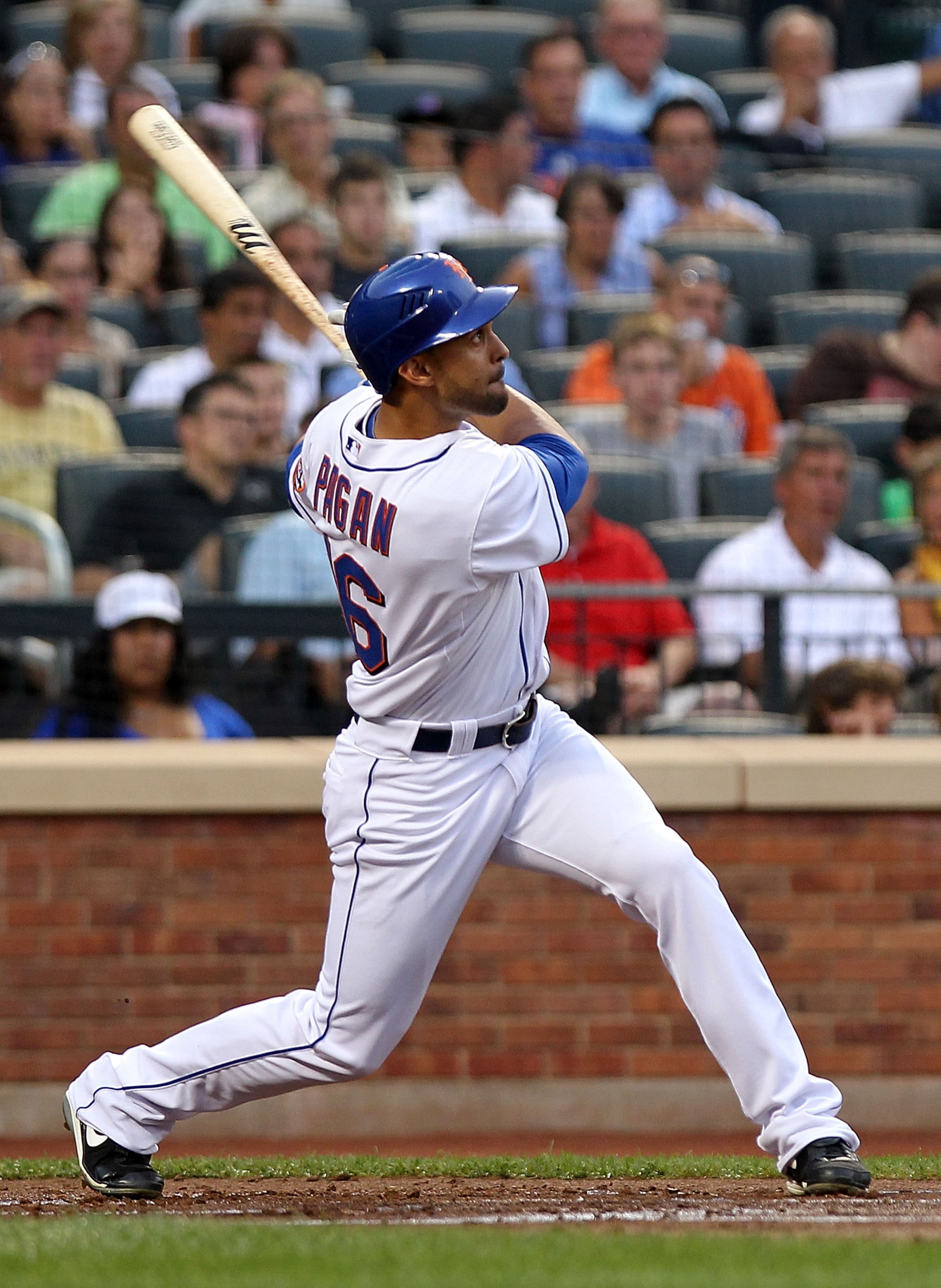 NEW YORK - AUGUST 11: Angel Pagan #16 of the New York Mets hits a two run home run in the first inning against the Colorado Rockies at Citi Field on August 11, 2010 in the Flushing neighborhood of the Queens borough of New York City. (Photo by Nick Laha NEW YORK - AUGUST 11: Angel Pagan #16 of the New York Mets hits a two run home run in the first inning against the Colorado Rockies at Citi Field on August 11, 2010 in the Flushing neighborhood of the Queens borough of New York City. (Photo by Nick Laha