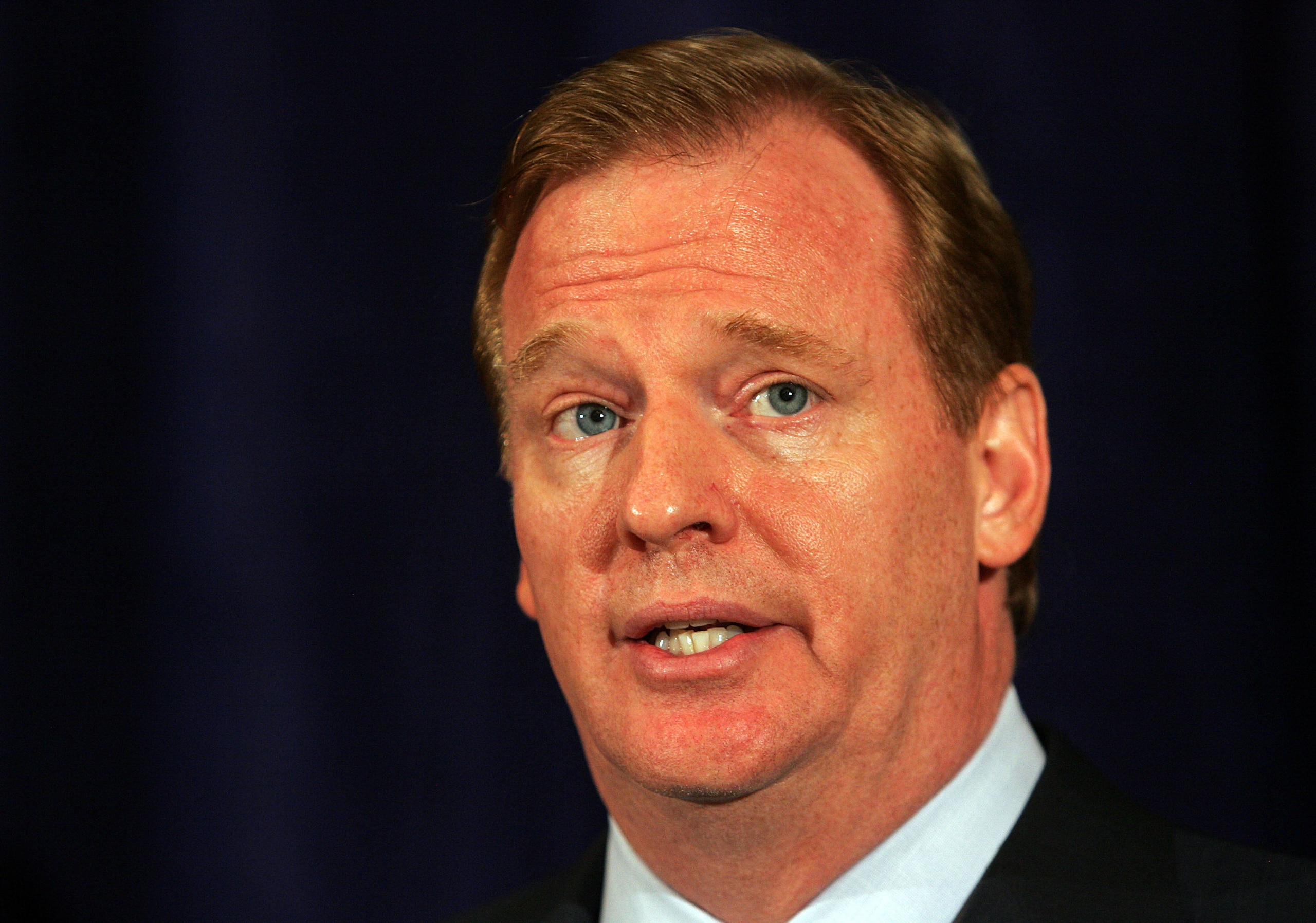 NEW YORK - JULY 27: NFL Commissioner Roger Goodell answers questions from the media after reinstating Michael Vick on a conditional basis on July 27, 2009 at the InterContinental Hotel in New York City. (Photo by Mike Stobe/Getty Images) NEW YORK - JULY 27: NFL Commissioner Roger Goodell answers questions from the media after reinstating Michael Vick on a conditional basis on July 27, 2009 at the InterContinental Hotel in New York City. (Photo by Mike Stobe/Getty Images)