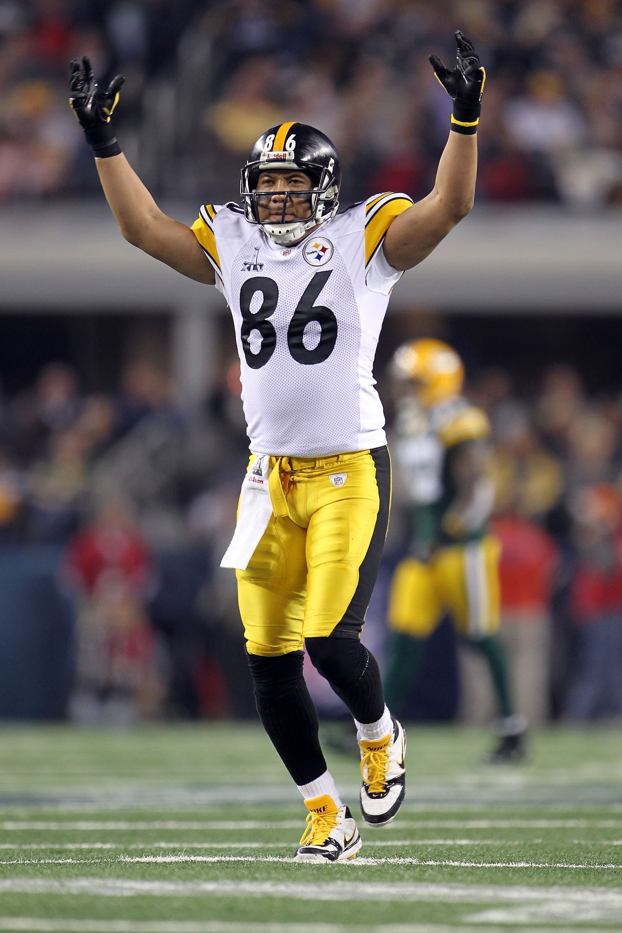 ARLINGTON, TX - FEBRUARY 06: Hines Ward #86 of the Pittsburgh Steelers reacts against the Green Bay Packers during Super Bowl XLV at Cowboys Stadium on February 6, 2011 in Arlington, Texas. The Packers won 31-25. (Photo by Jamie Squire/Getty Images) ARLINGTON, TX - FEBRUARY 06: Hines Ward #86 of the Pittsburgh Steelers reacts against the Green Bay Packers during Super Bowl XLV at Cowboys Stadium on February 6, 2011 in Arlington, Texas. The Packers won 31-25. (Photo by Jamie Squire/Getty Images)