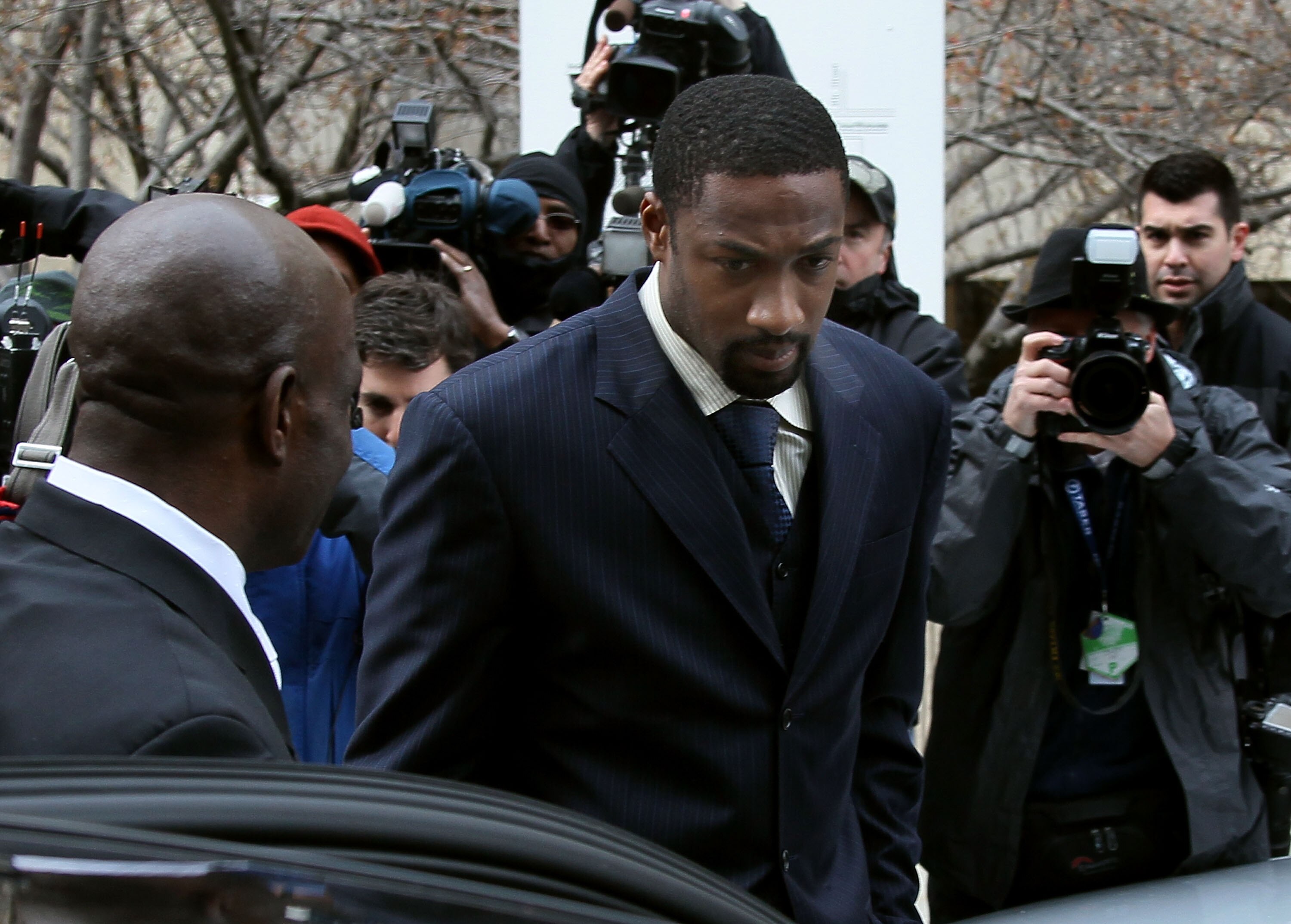WASHINGTON - MARCH 26:  NBA player Gilbert Arenas of the Washington Wizards leaves the District of Columbia Court after being sentenced March 26, 2010 in Washington, DC. The Washington Wizards star recieved two years probation for bringing guns into the W