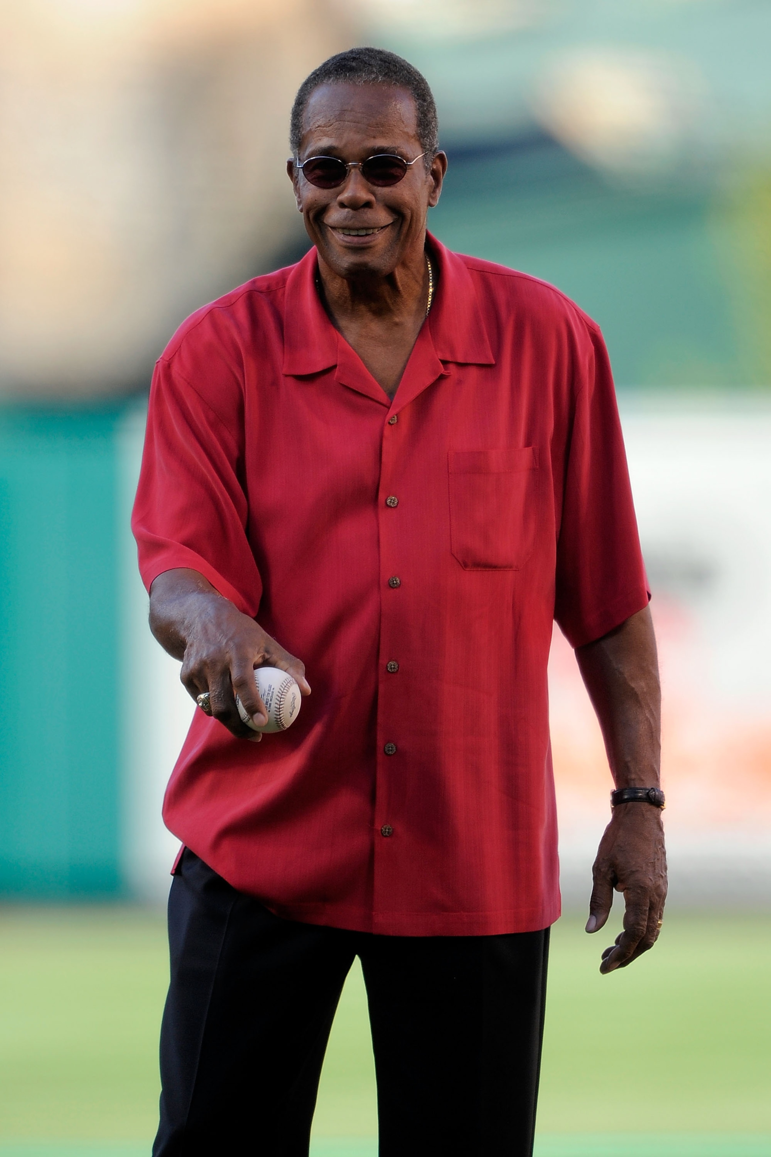 ANAHEIM, CA - JULY 13:  Baseball Hall of Fame member Rod Carew throws out the first pitch during the 81st MLB All-Star Game at Angel Stadium of Anaheim on July 13, 2010 in Anaheim, California.  (Photo by Mark J. Terrill-Pool/Getty Images)