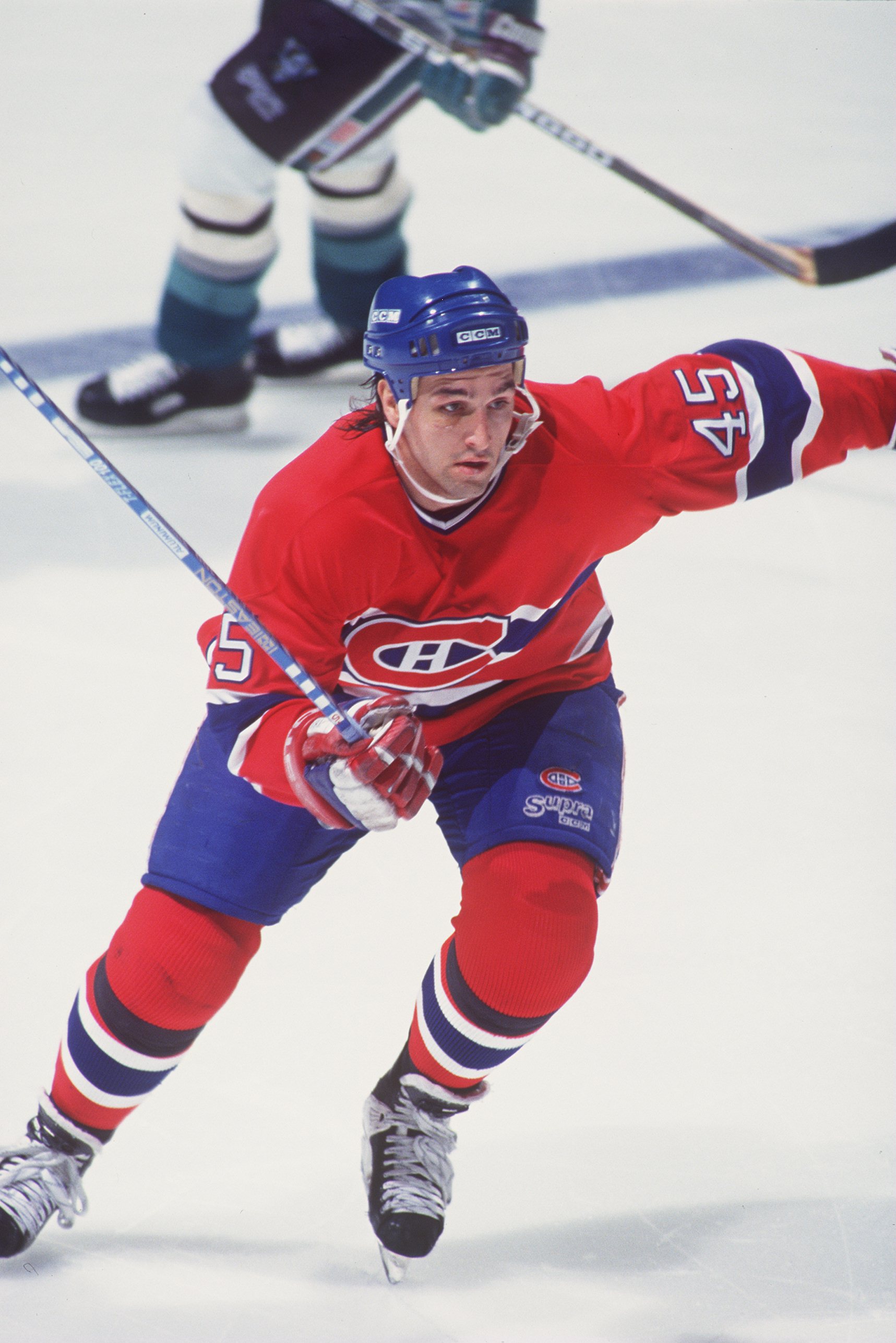 2 MAR 1994:  GILBERT DIONNE, LEFT WING FOR THE MONTREAL CANADIENS, SKATES DURING THEIR 5-2 WIN OVER THE MIGHTY DUCKS OF ANAHEIM AT THE POND IN ANAHEIM, CALIFORNIA.   Mandatory Credit: Glenn Cratty/ALLSPORT