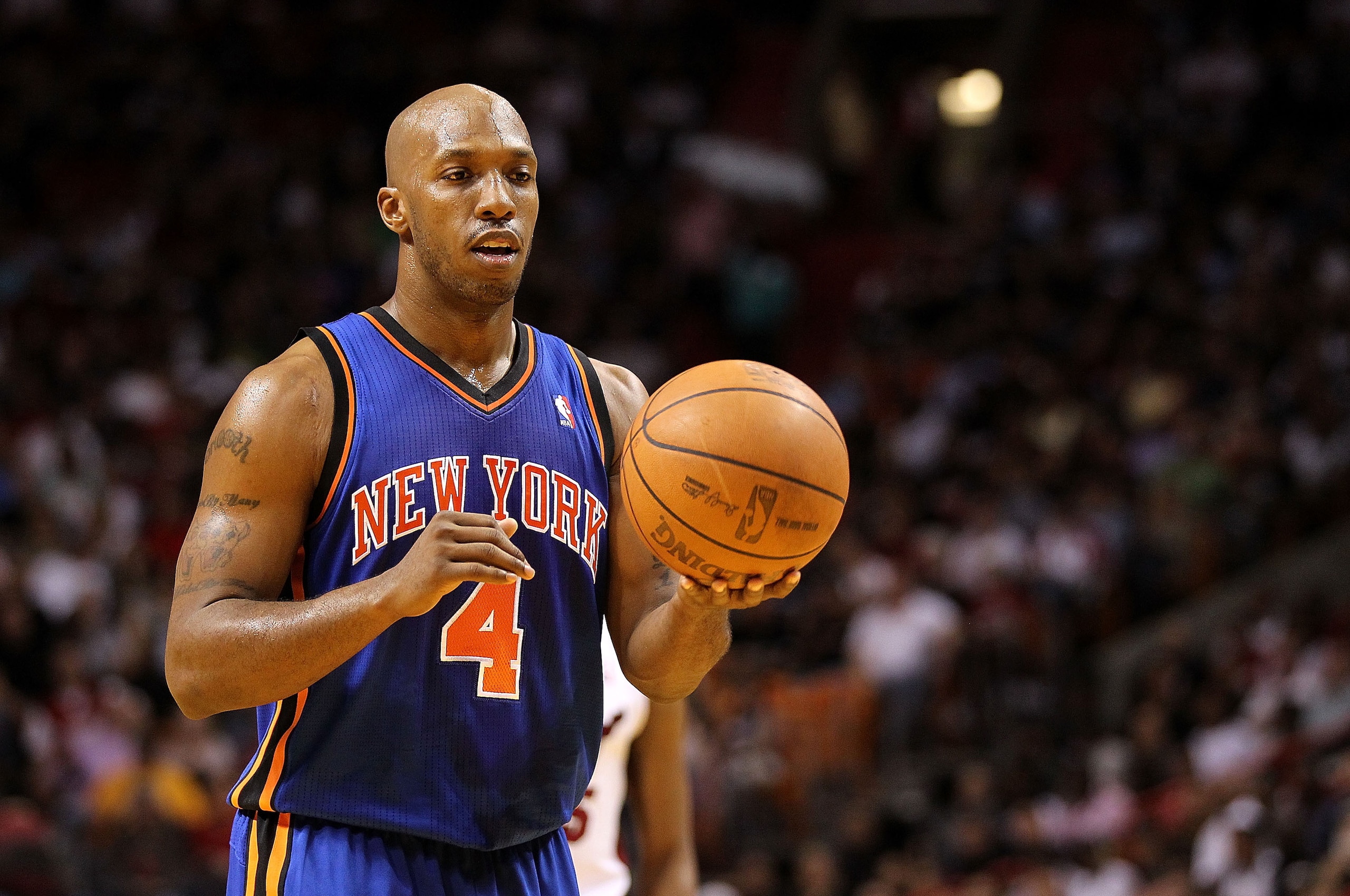MIAMI, FL - FEBRUARY 27: Chauncey Billups #4 of the New York Knicks shoots a foul shot during a game gainst the Miami Heat at American Airlines Arena on February 27, 2011 in Miami, Florida. NOTE TO USER: User expressly acknowledges and agrees that, by do MIAMI, FL - FEBRUARY 27: Chauncey Billups #4 of the New York Knicks shoots a foul shot during a game gainst the Miami Heat at American Airlines Arena on February 27, 2011 in Miami, Florida. NOTE TO USER: User expressly acknowledges and agrees that, by do