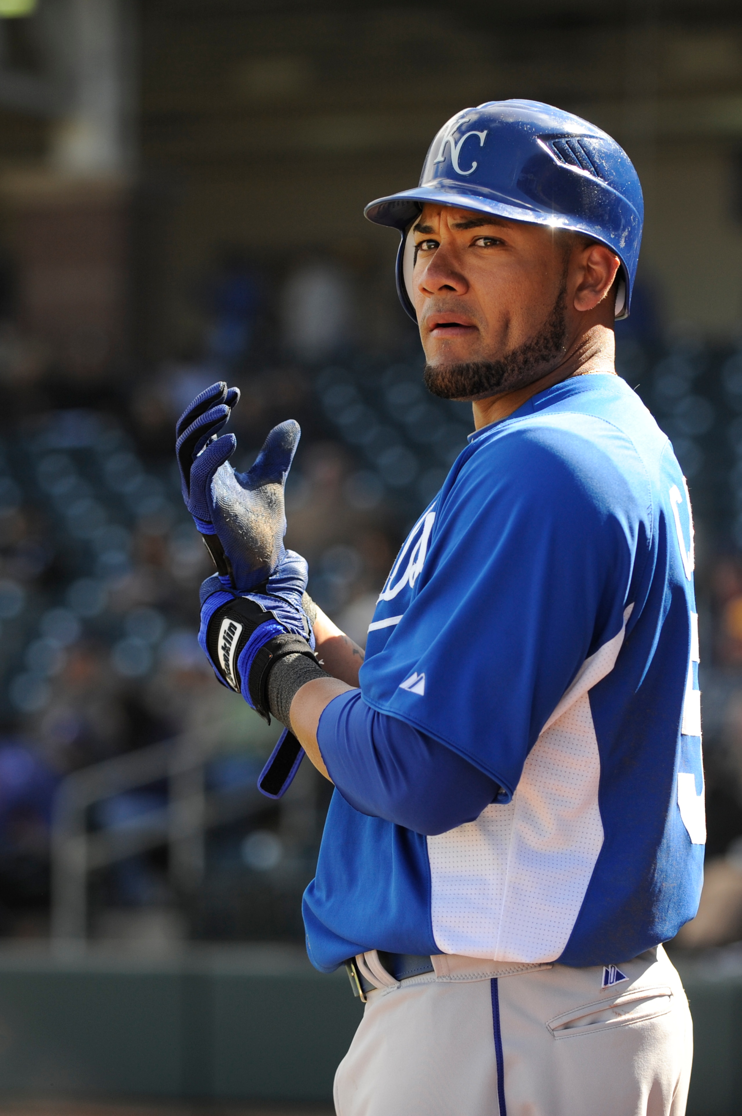 SURPISE, AZ - FEBRUARY 27: Melky Cabrera #53 of the Kansas City Royals looks on during a spring training game at against the Texas Rangers Surprise Stadium on February 27, 2011 in Surprise, Arizona. (Photo by Rob Tringali/Getty Images) SURPISE, AZ - FEBRUARY 27: Melky Cabrera #53 of the Kansas City Royals looks on during a spring training game at against the Texas Rangers Surprise Stadium on February 27, 2011 in Surprise, Arizona. (Photo by Rob Tringali/Getty Images)
