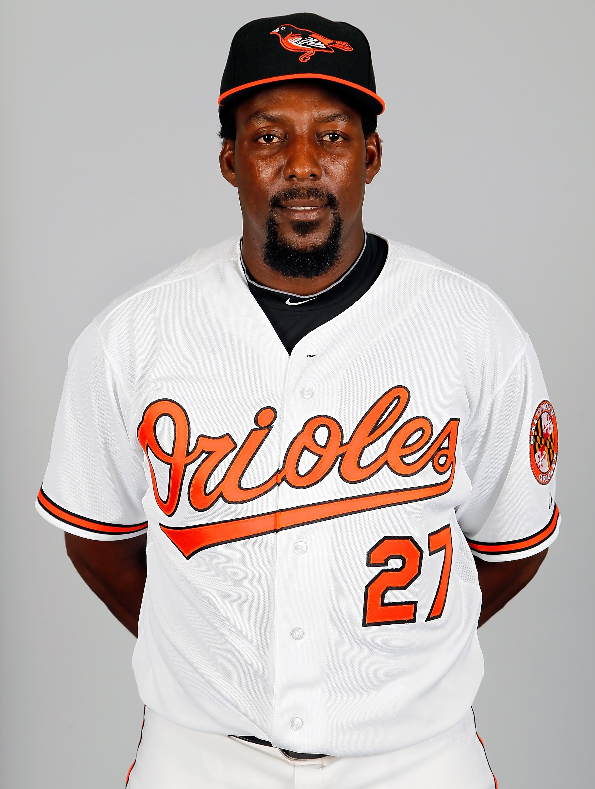SARASOTA, FL - FEBRUARY 26:  Designated hitter Vladimir Guerrero #27 of the Baltimore Orioles poses for a photo during photo day at Ed Smith Stadium on February 26, 2011 in Sarasota, Florida.  (Photo by J. Meric/Getty Images)