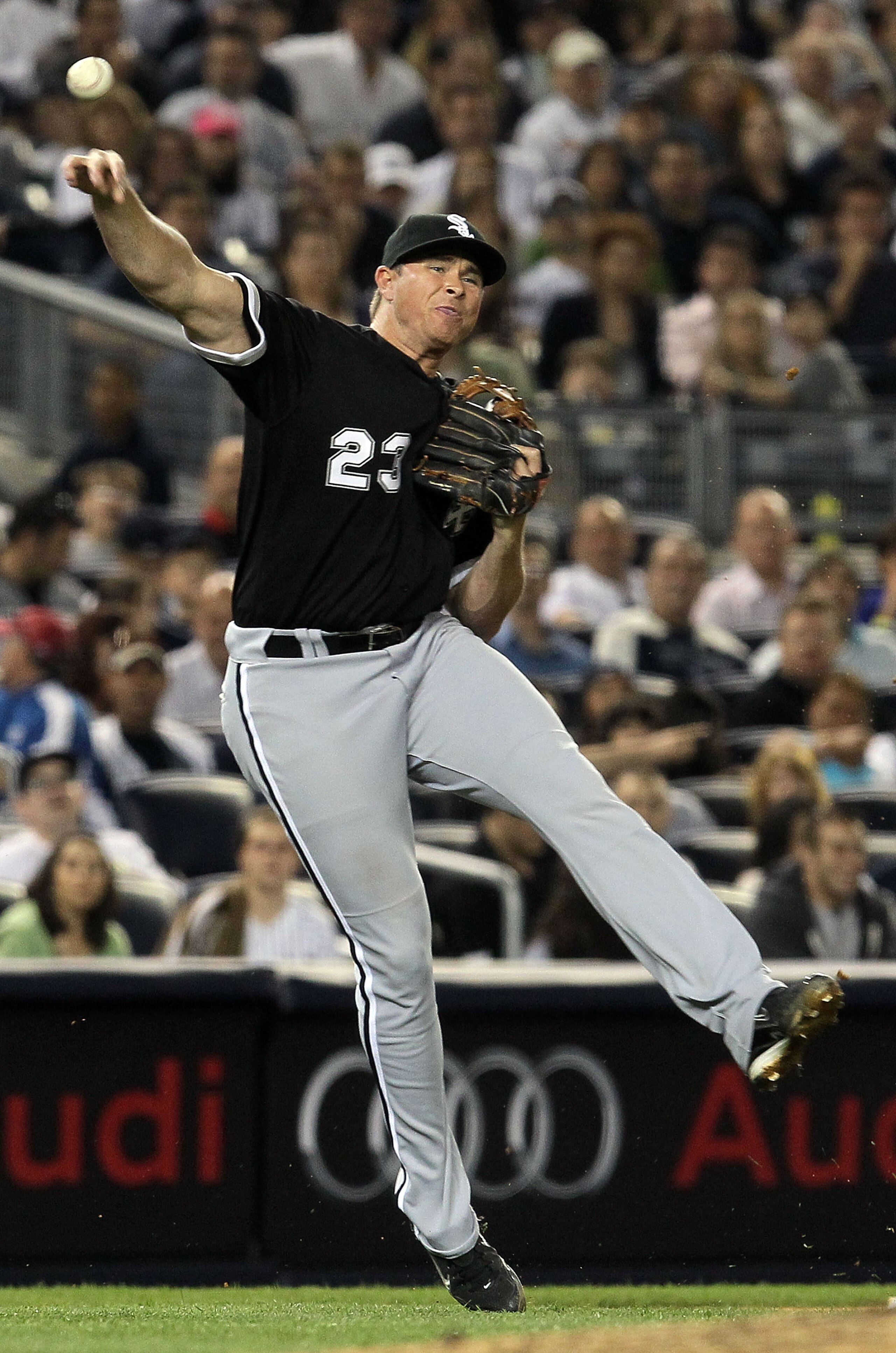 NEW YORK - APRIL 30: Mark Teahen #23 of the Chicago White Sox throws to first base for an out against the New York Yankees during the fifth inning on April 30, 2010 at Yankee Stadium in the Bronx borough of New York City. (Photo by Jim McIsaac/Getty Ima NEW YORK - APRIL 30: Mark Teahen #23 of the Chicago White Sox throws to first base for an out against the New York Yankees during the fifth inning on April 30, 2010 at Yankee Stadium in the Bronx borough of New York City. (Photo by Jim McIsaac/Getty Ima