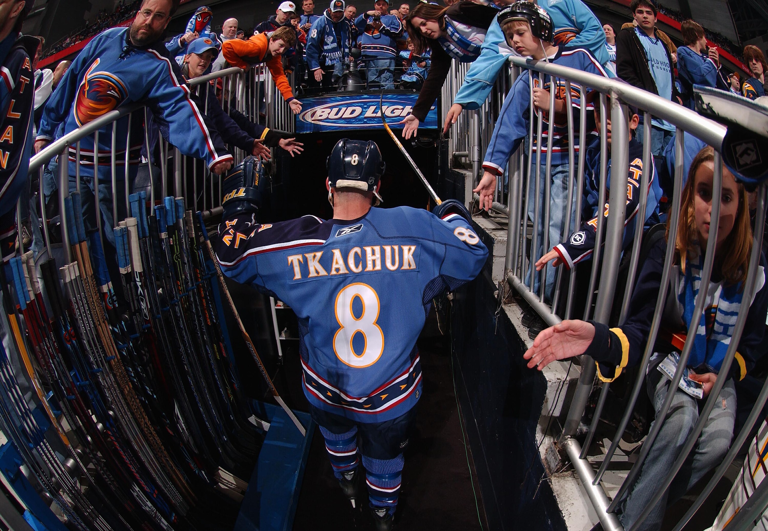 ATLANTA  -  APRIL 7:  Keith Tkachuk #8 of the Atlanta Thrashers heads to the locker room after warmups for the game against the Tampa Bay Lightning on April 7, 2007 at Philips Arena in Atlanta, Georgia. The Thrashers defeated the Lightning 3-2 in a shooto