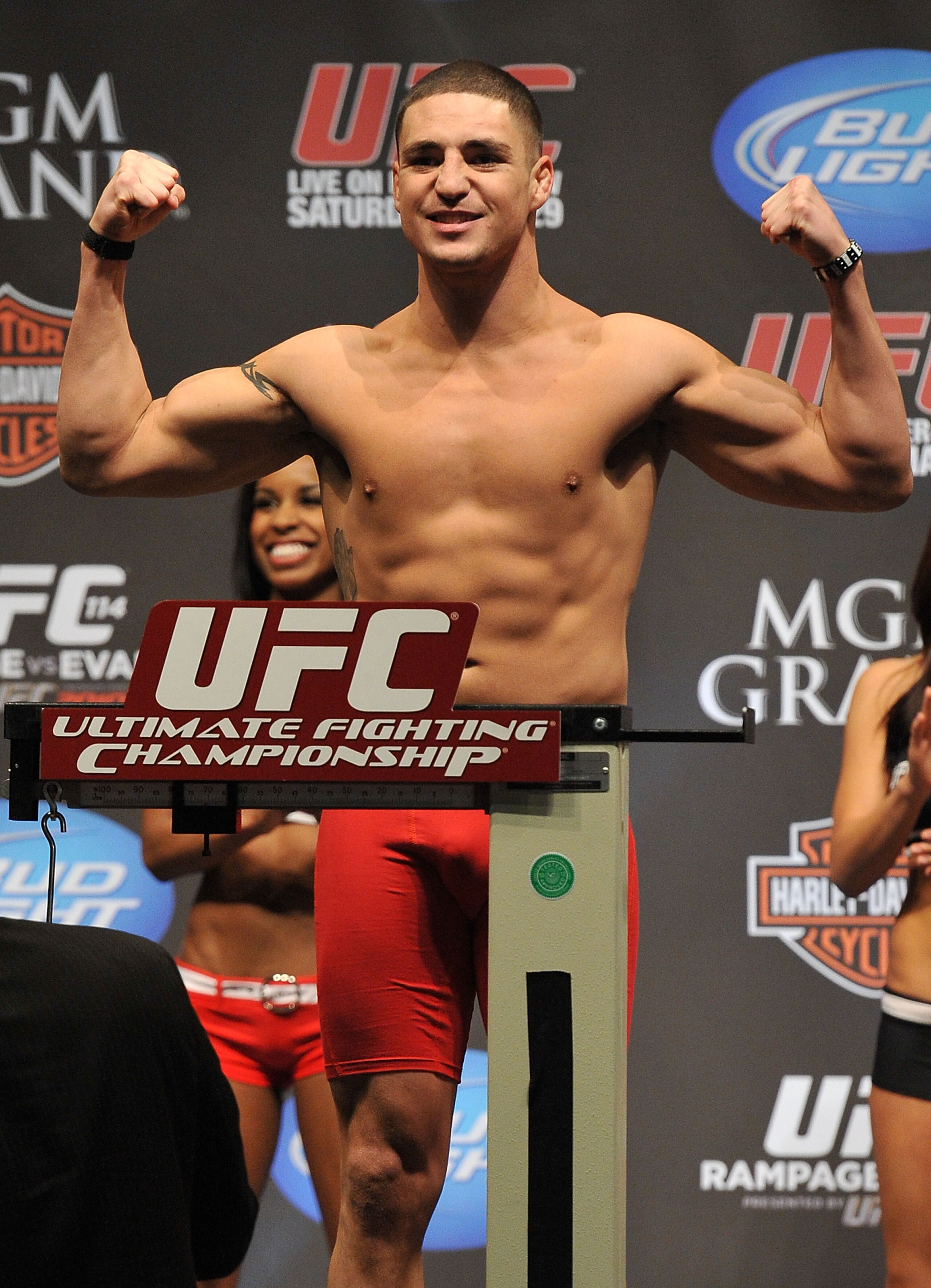 LAS VEGAS - MAY 28: UFC fighter Diego Sanchez weighs in for his fight against UFC fighter John Hathaway at UFC 114: Rampage versus Rashad at the Mandalay Bay Hotel on May 28, 2010 in Las Vegas, Nevada. (Photo by Jon Kopaloff/Getty Images) LAS VEGAS - MAY 28: UFC fighter Diego Sanchez weighs in for his fight against UFC fighter John Hathaway at UFC 114: Rampage versus Rashad at the Mandalay Bay Hotel on May 28, 2010 in Las Vegas, Nevada. (Photo by Jon Kopaloff/Getty Images)