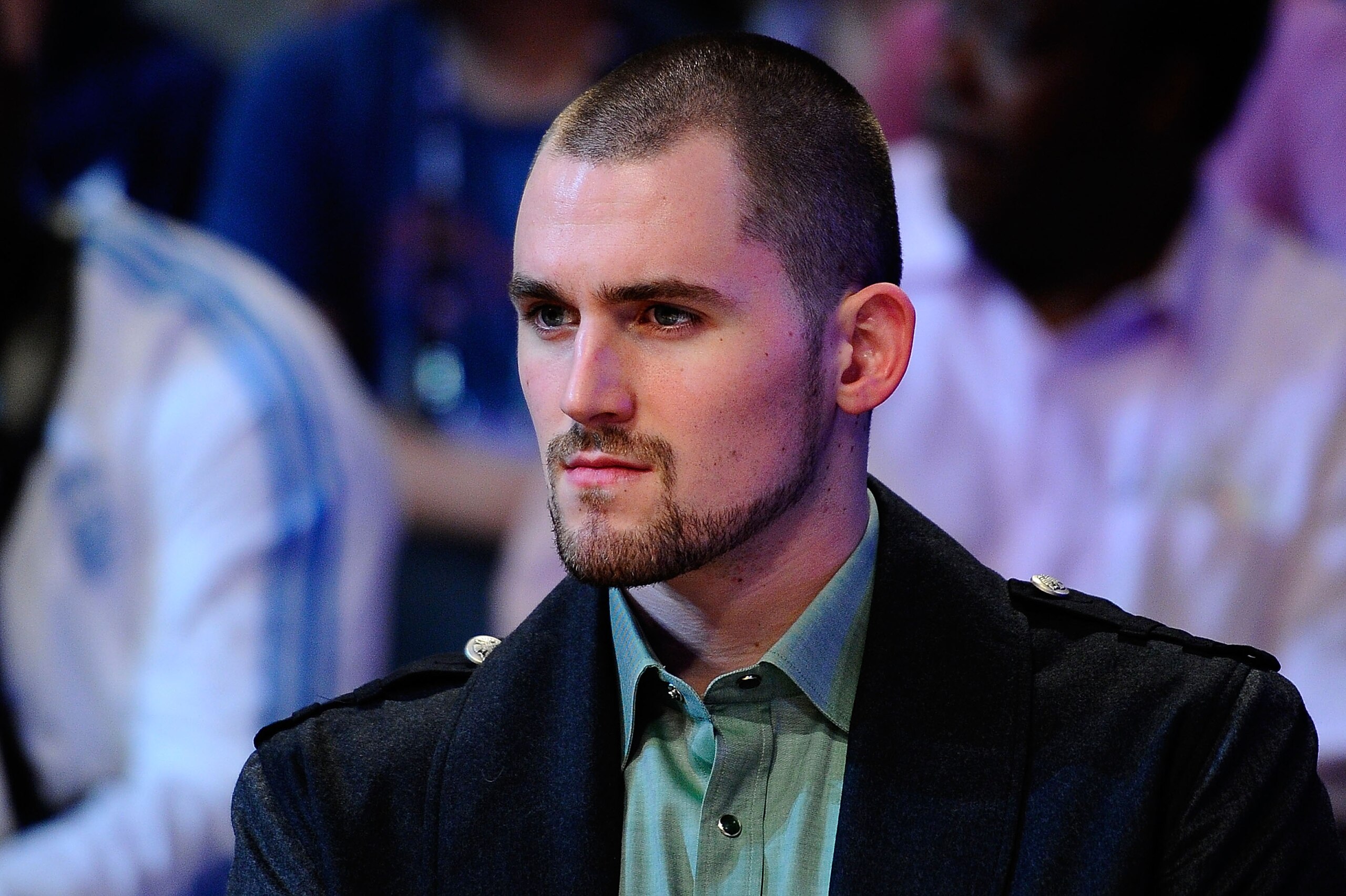 LOS ANGELES, CA - FEBRUARY 19:  Kevin Love of the Minnesota Timberwolves watches the Taco Bell Skills Challenge apart of NBA All-Star Saturday Night at Staples Center on February 19, 2011 in Los Angeles, California.  (Photo by Kevork Djansezian/Getty Imag