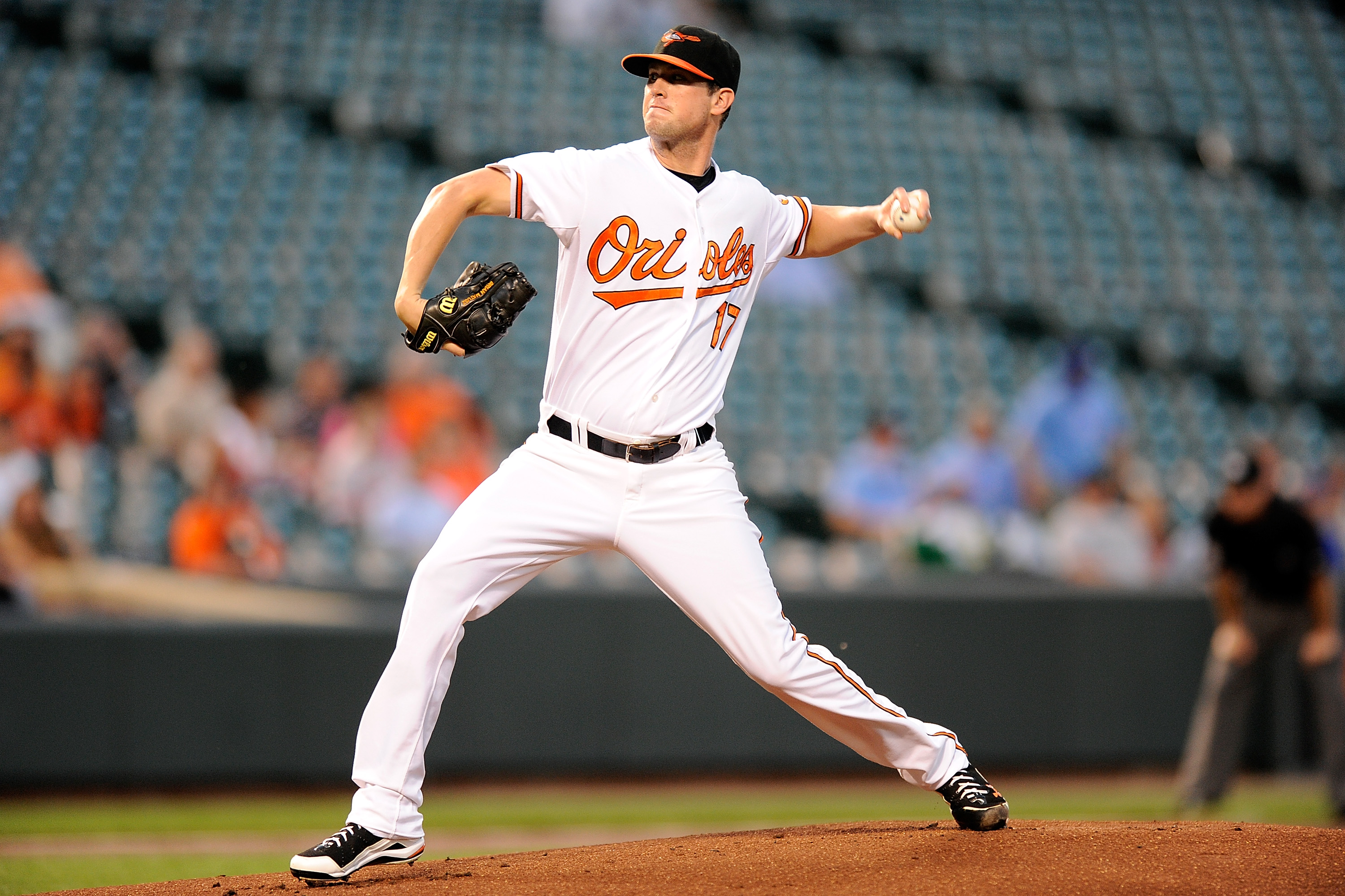 BALTIMORE - SEPTEMBER 13:  Brian Matusz #17 of the Baltimore Orioles pitches against the Toronto Blue Jays at Camden Yards on September 13, 2010 in Baltimore, Maryland.  (Photo by Greg Fiume/Getty Images)
